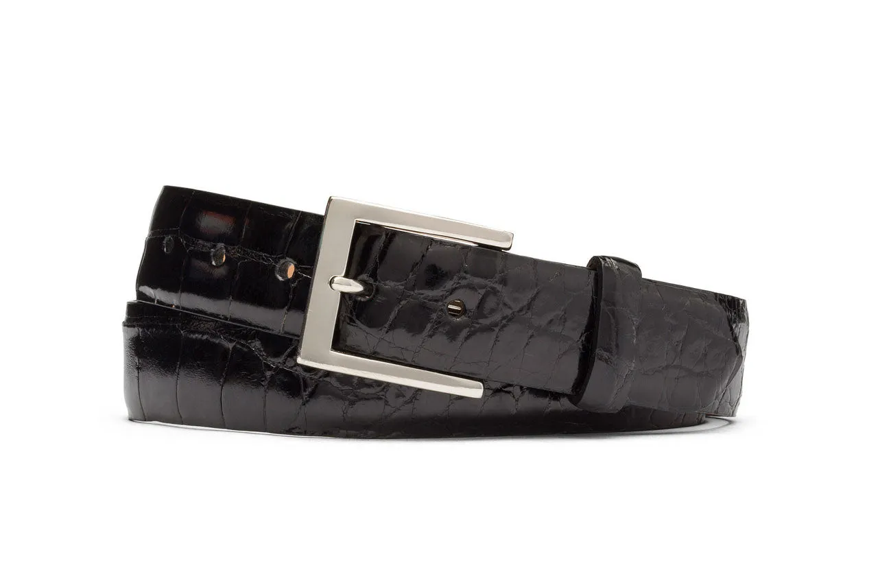 1-1/4" Glazed American Alligator Belt with Nickel and Gold Buckles