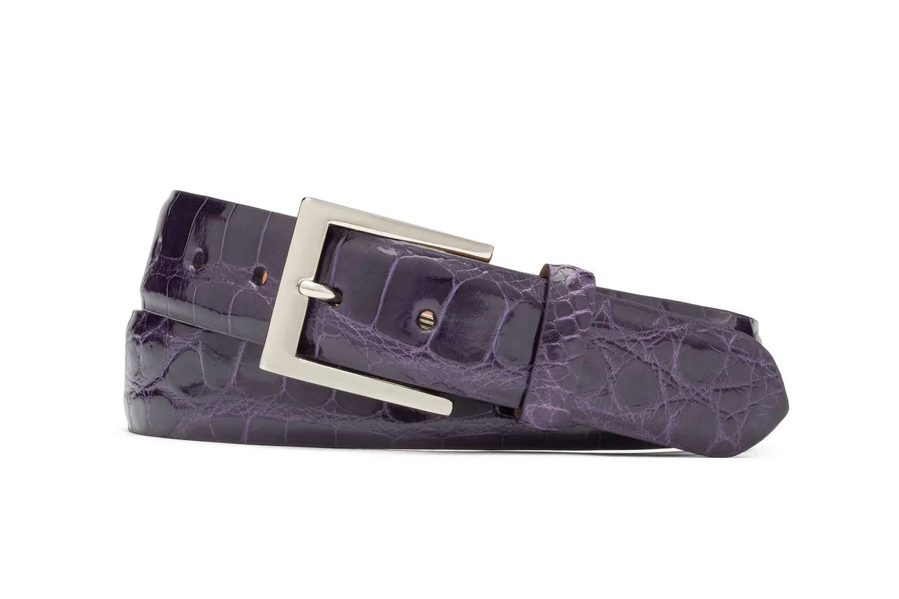 1-1/4" Glazed American Alligator Belt with Nickel and Gold Buckles