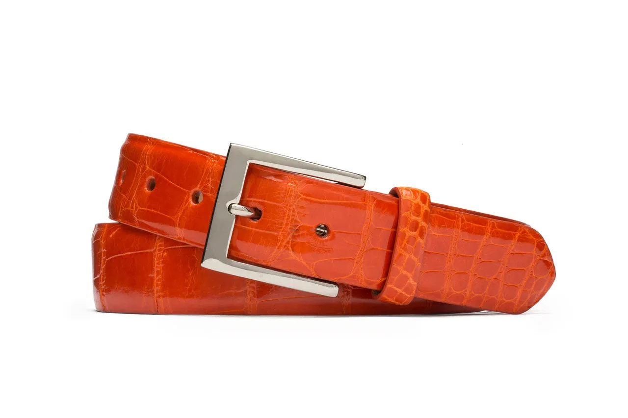 1-1/4" Glazed American Alligator Belt with Nickel and Gold Buckles