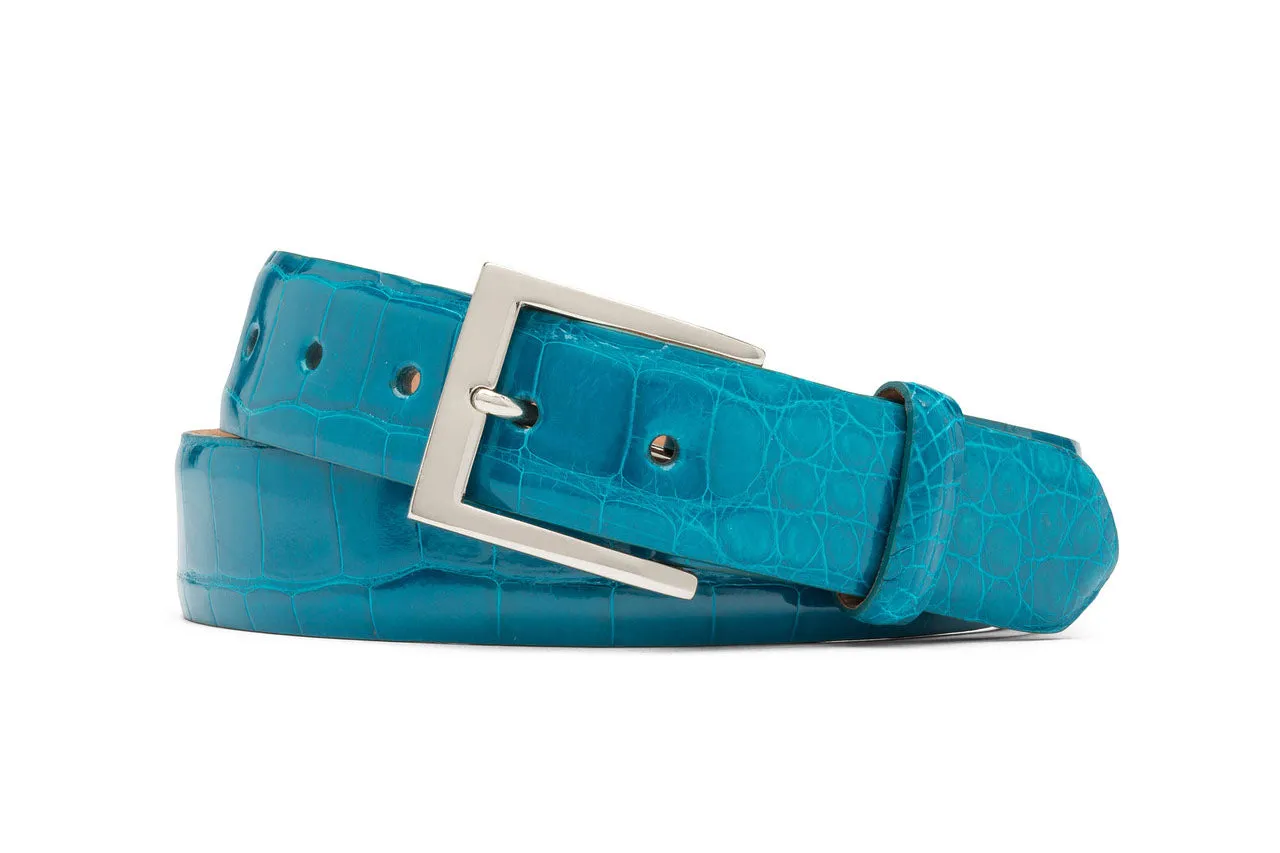 1-1/4" Glazed American Alligator Belt with Nickel and Gold Buckles