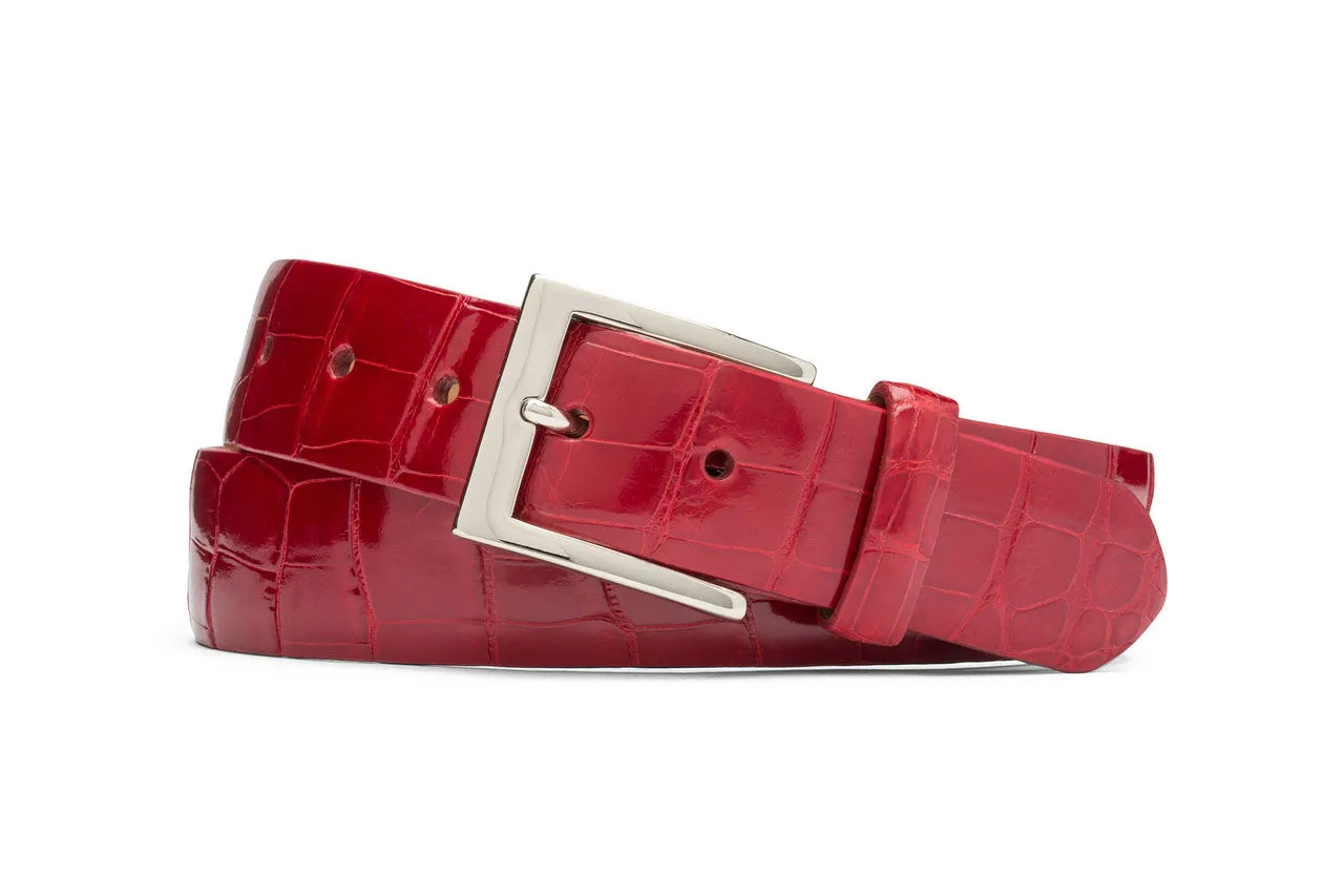 1-1/4" Glazed American Alligator Belt with Nickel and Gold Buckles