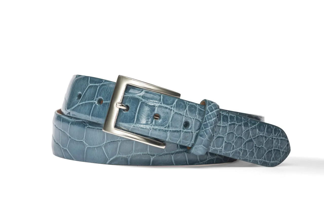 1-1/4" Glazed American Alligator Belt with Nickel and Gold Buckles