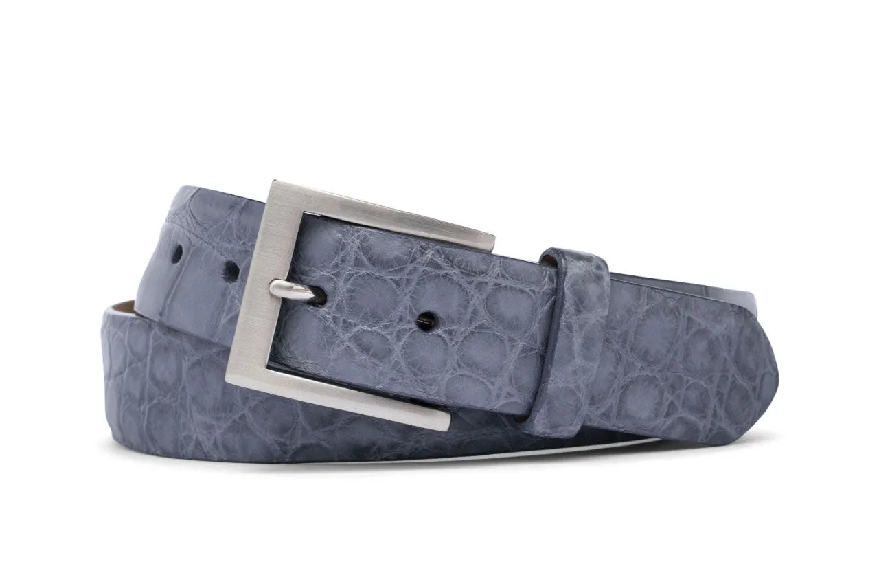 1-3/8" Matte American Alligator Belt with Brushed Nickel and Gold Buckles