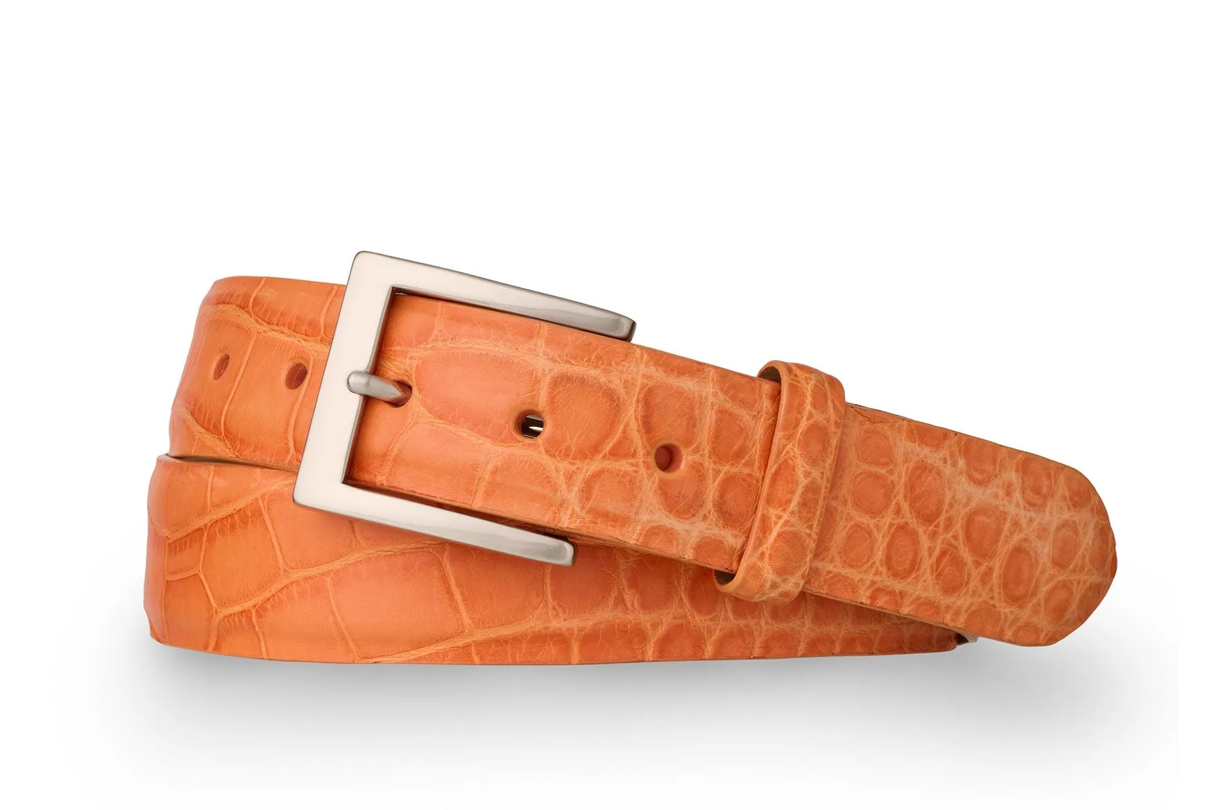 1-3/8" Matte American Alligator Belt with Brushed Nickel and Gold Buckles