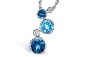 14K White Gold Swiss & London Blue Topaz and Diamond Bezel Set Bubble Necklace