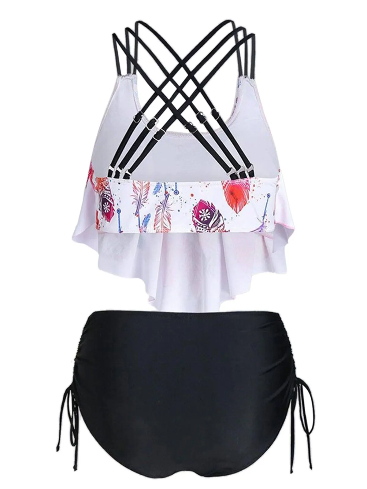 1950s Spaghetti Strap Feather Tankini Set