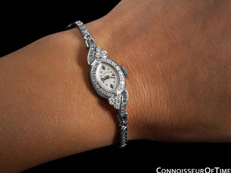 1960's Hamilton Vintage Ladies Bracelet Watch - 14K White Gold & Diamonds