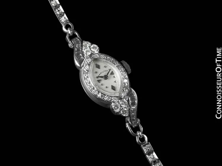 1960's Hamilton Vintage Ladies Bracelet Watch - 14K White Gold & Diamonds