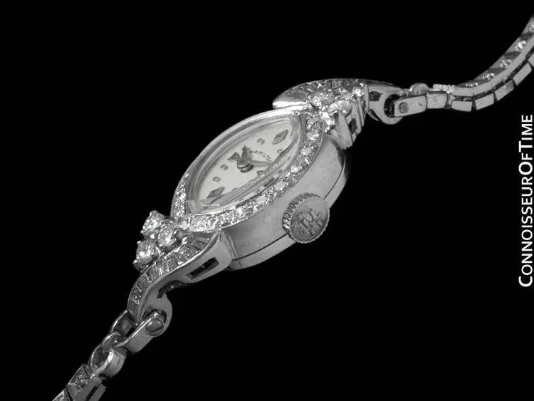 1960's Hamilton Vintage Ladies Bracelet Watch - 14K White Gold & Diamonds