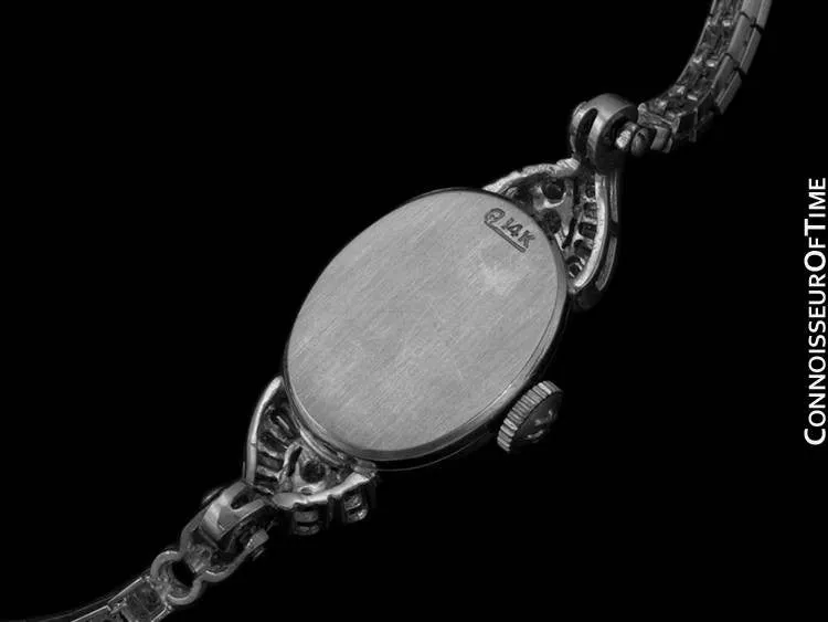 1960's Hamilton Vintage Ladies Bracelet Watch - 14K White Gold & Diamonds