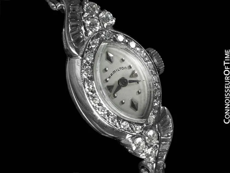 1960's Hamilton Vintage Ladies Bracelet Watch - 14K White Gold & Diamonds