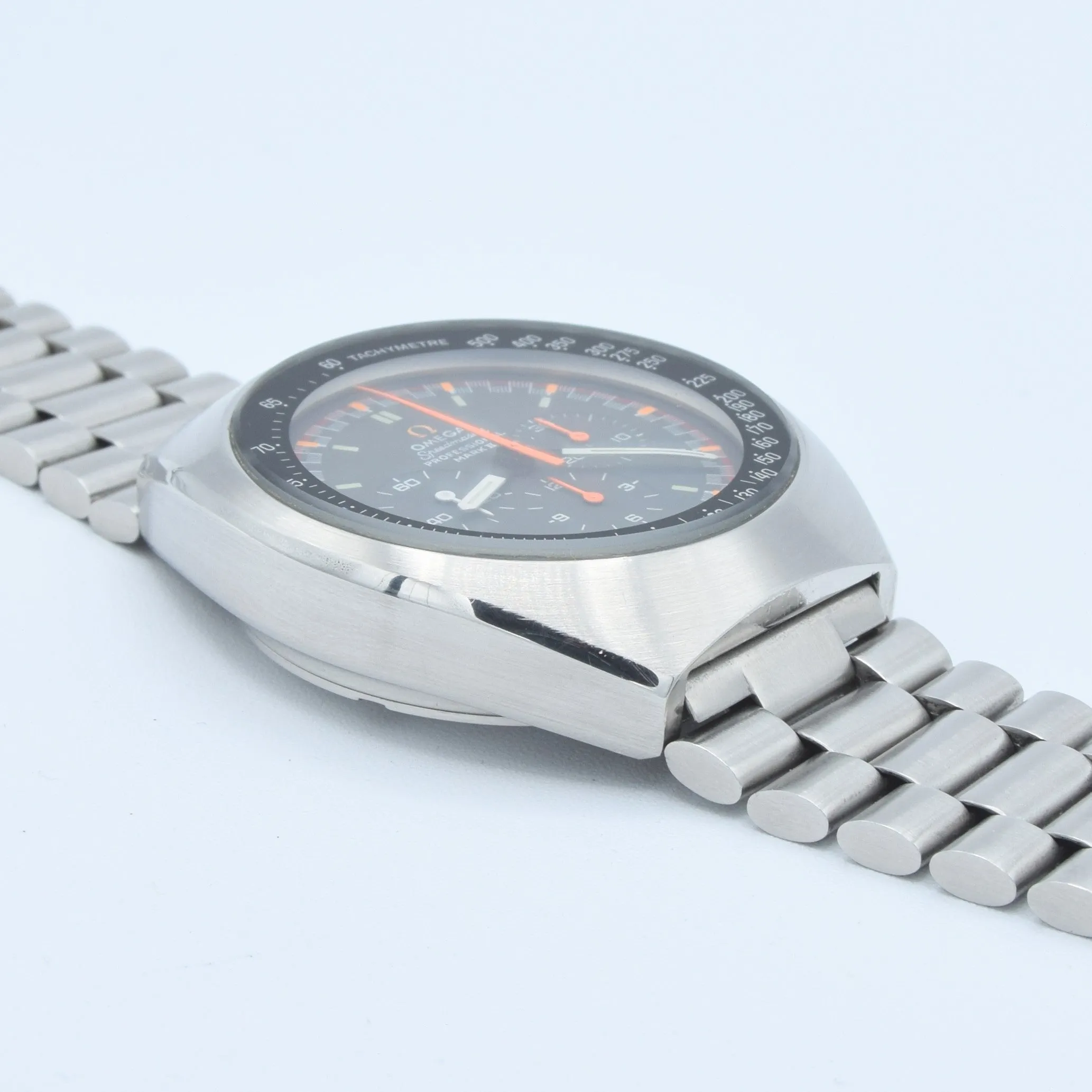 1973 Rare & Unusual Omega Speedmaster Professional Mk2 Racing Chronograph 145.014 with Grey & Orange Dial in Stainless Steel on Bracelet with Extract