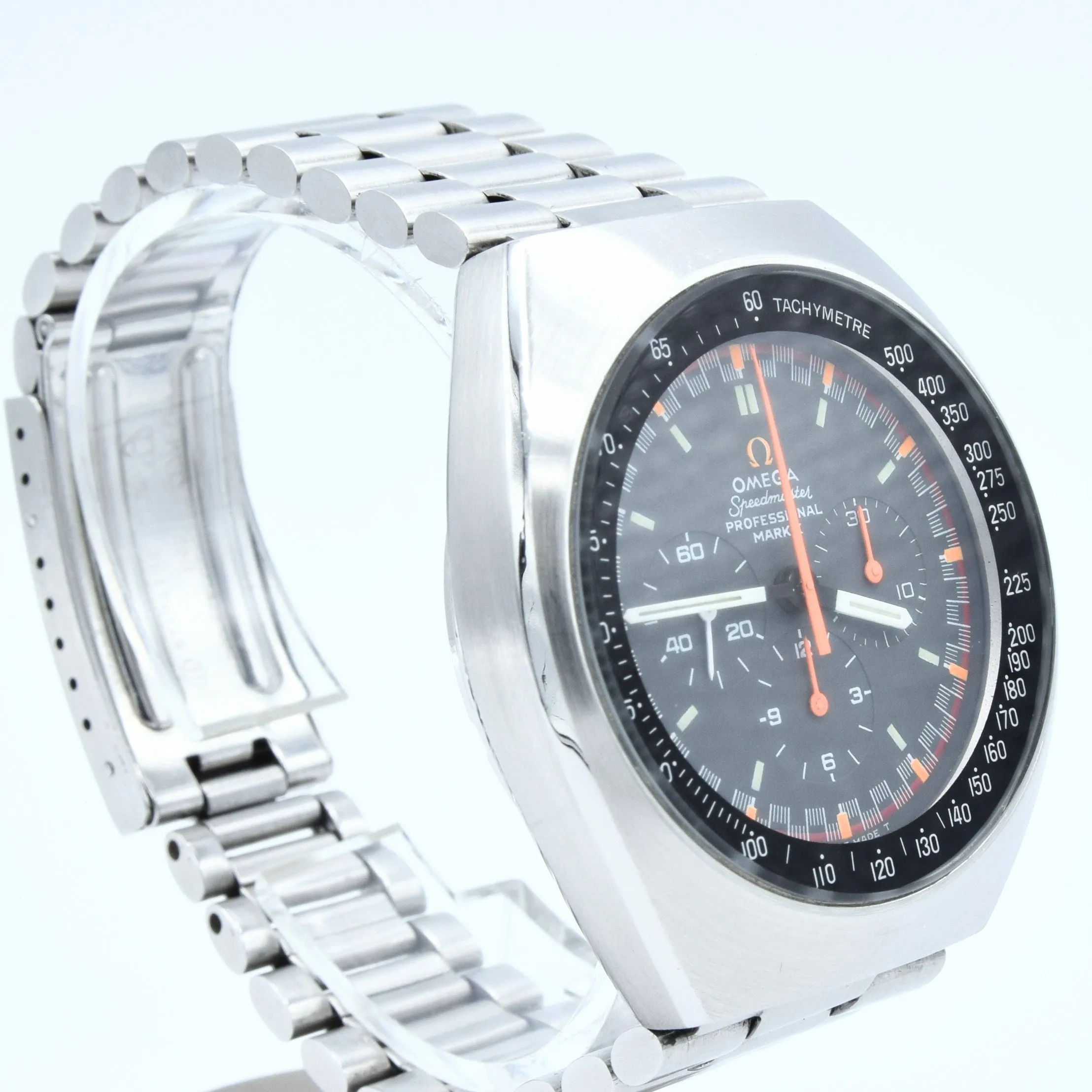 1973 Rare & Unusual Omega Speedmaster Professional Mk2 Racing Chronograph 145.014 with Grey & Orange Dial in Stainless Steel on Bracelet with Extract