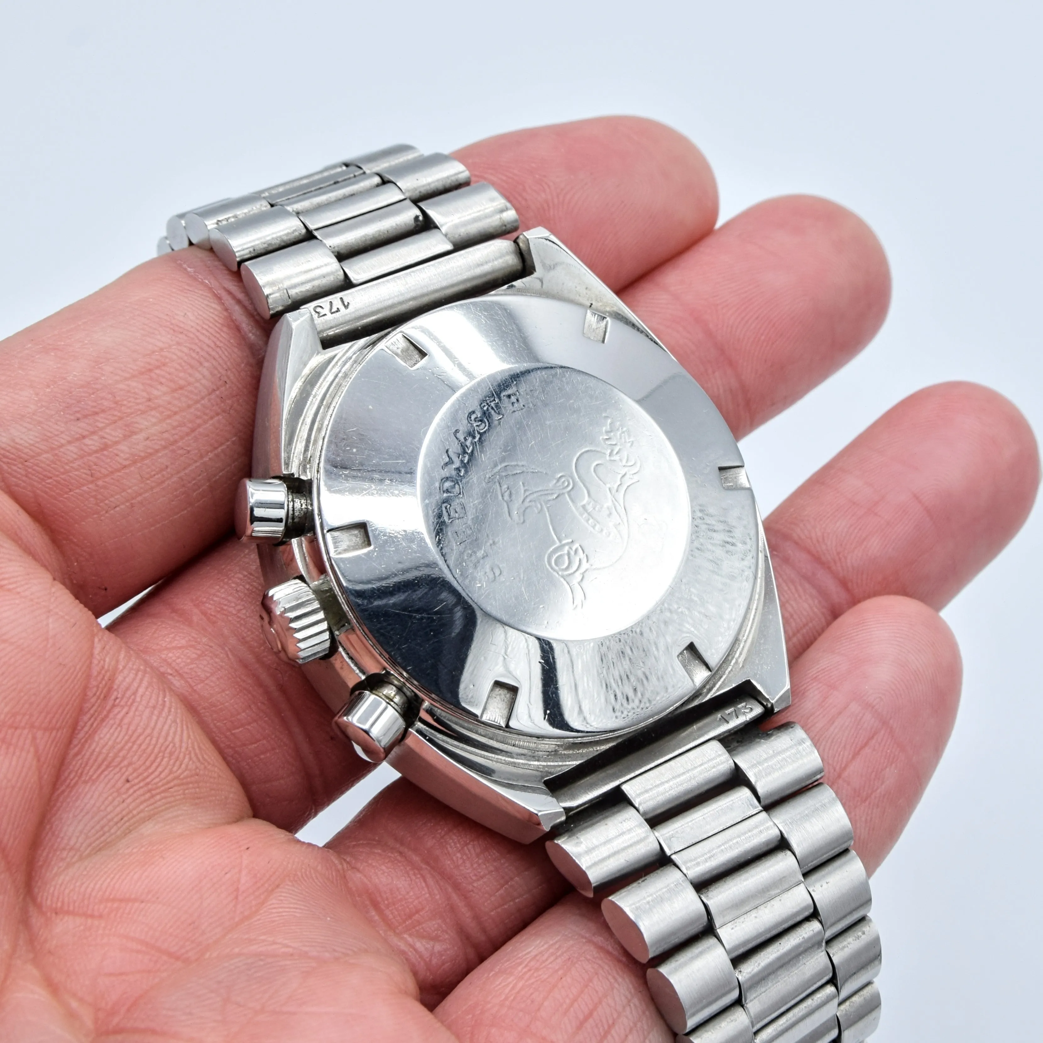 1973 Rare & Unusual Omega Speedmaster Professional Mk2 Racing Chronograph 145.014 with Grey & Orange Dial in Stainless Steel on Bracelet with Extract