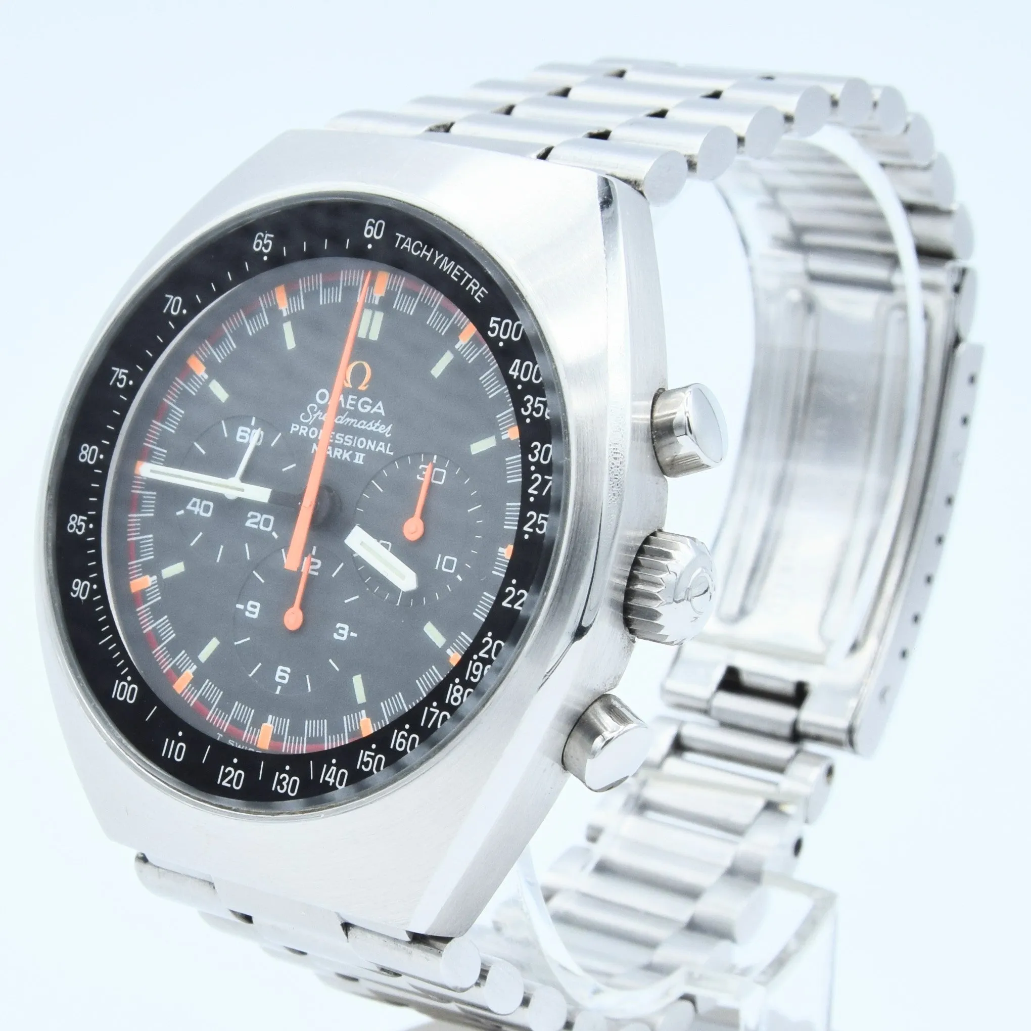 1973 Rare & Unusual Omega Speedmaster Professional Mk2 Racing Chronograph 145.014 with Grey & Orange Dial in Stainless Steel on Bracelet with Extract