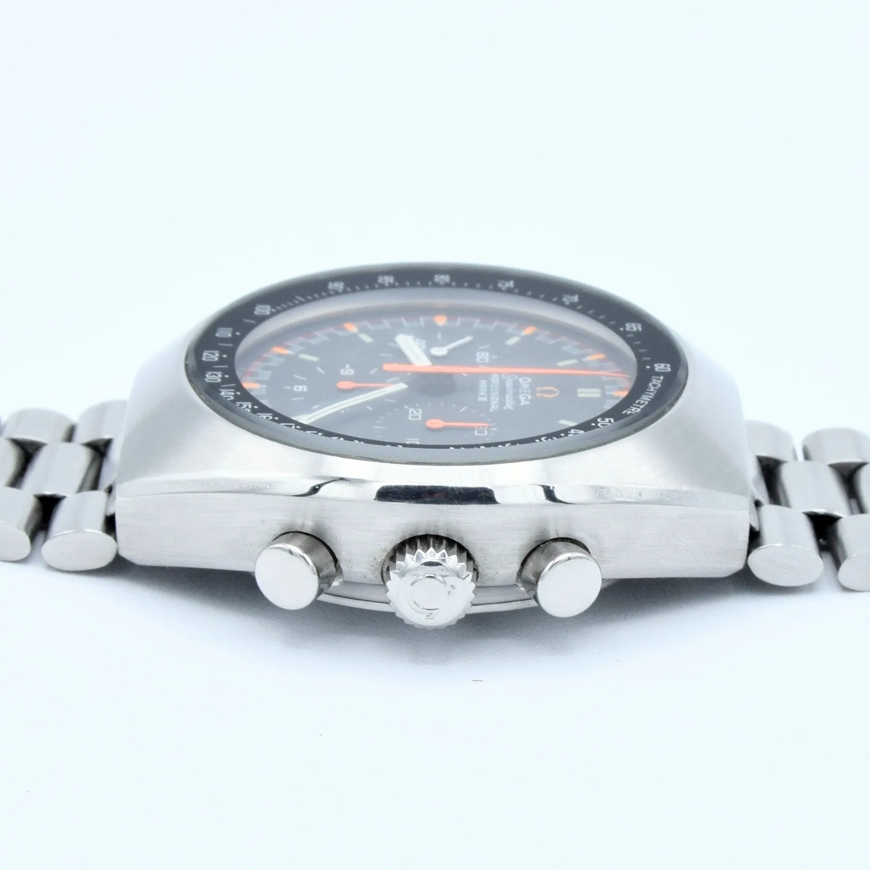 1973 Rare & Unusual Omega Speedmaster Professional Mk2 Racing Chronograph 145.014 with Grey & Orange Dial in Stainless Steel on Bracelet with Extract