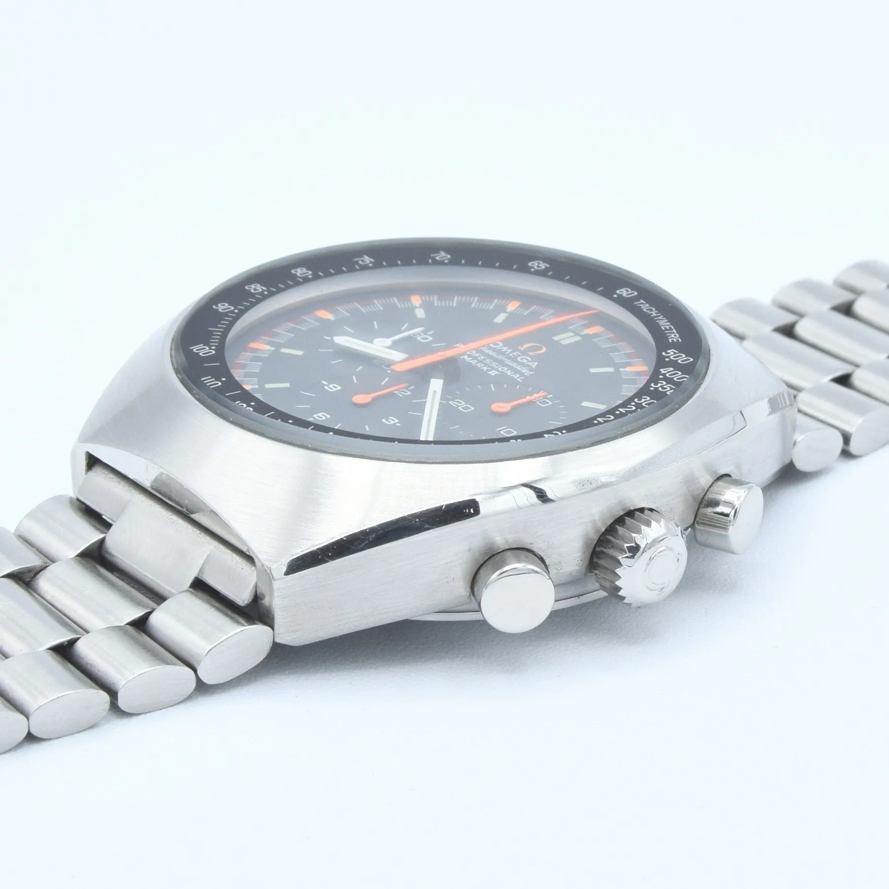 1973 Rare & Unusual Omega Speedmaster Professional Mk2 Racing Chronograph 145.014 with Grey & Orange Dial in Stainless Steel on Bracelet with Extract