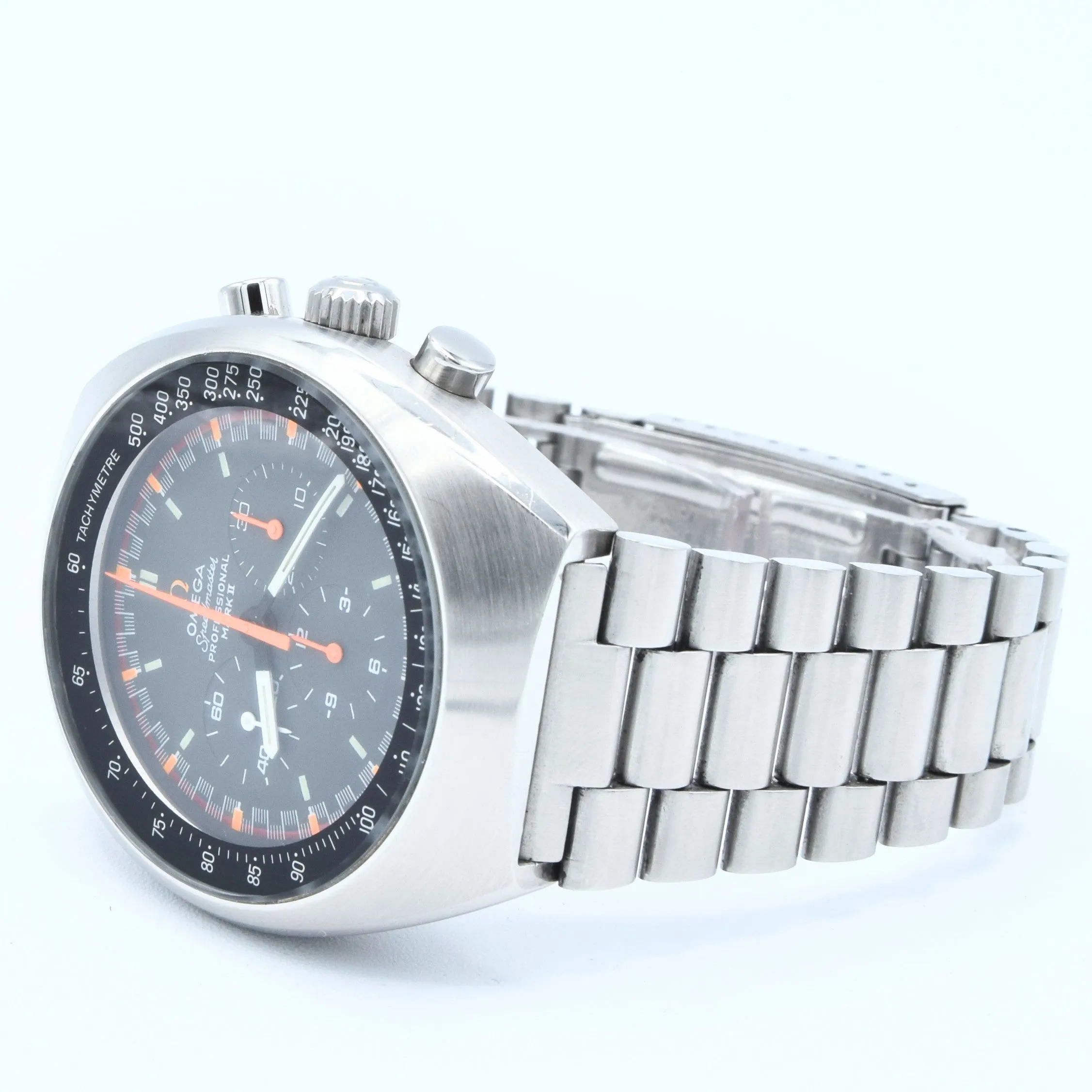 1973 Rare & Unusual Omega Speedmaster Professional Mk2 Racing Chronograph 145.014 with Grey & Orange Dial in Stainless Steel on Bracelet with Extract