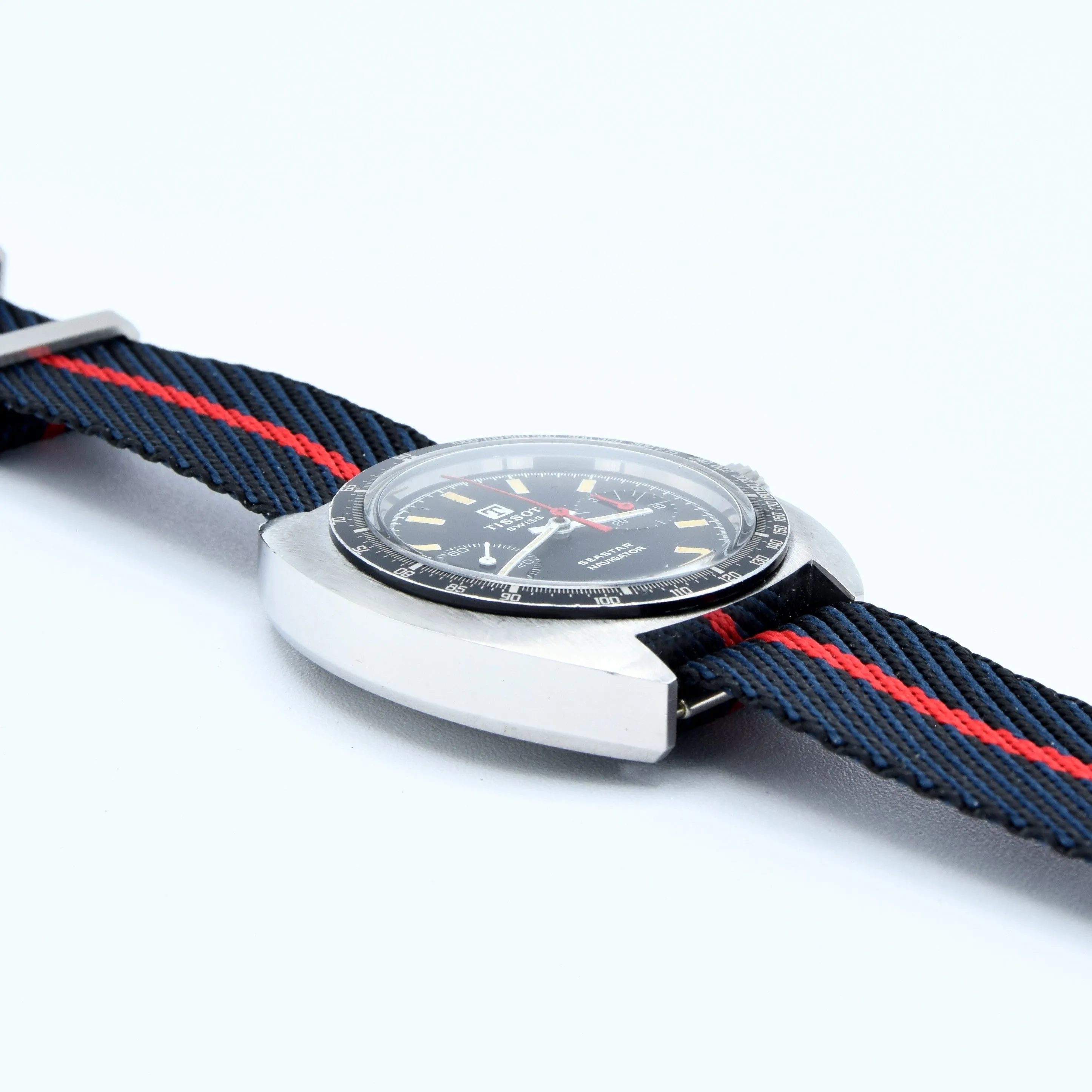 1974 Tissot Seastar Navigator Chronograph Wristwatch Model 40522 in Stainless Steel with Stunning Black Dial