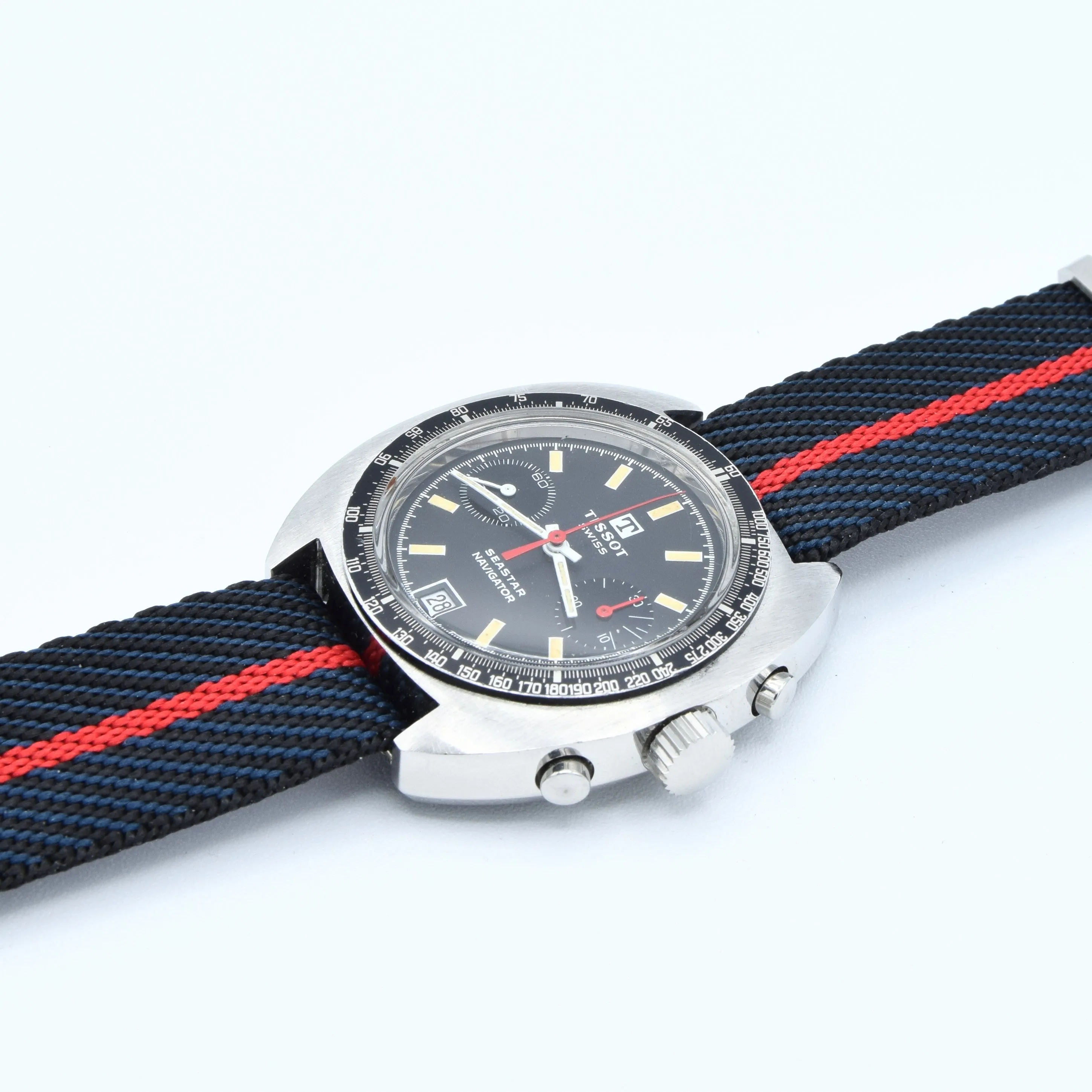 1974 Tissot Seastar Navigator Chronograph Wristwatch Model 40522 in Stainless Steel with Stunning Black Dial