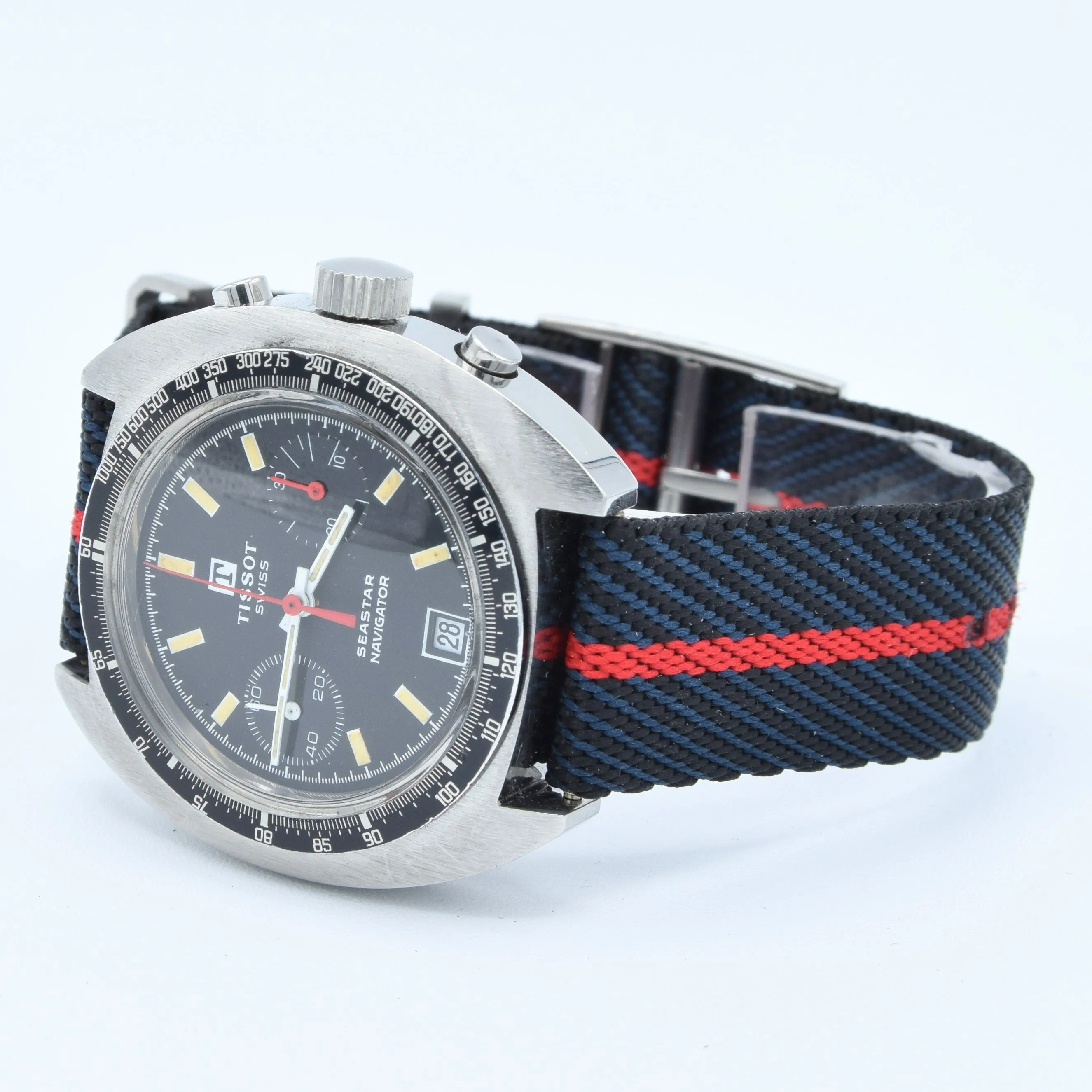 1974 Tissot Seastar Navigator Chronograph Wristwatch Model 40522 in Stainless Steel with Stunning Black Dial
