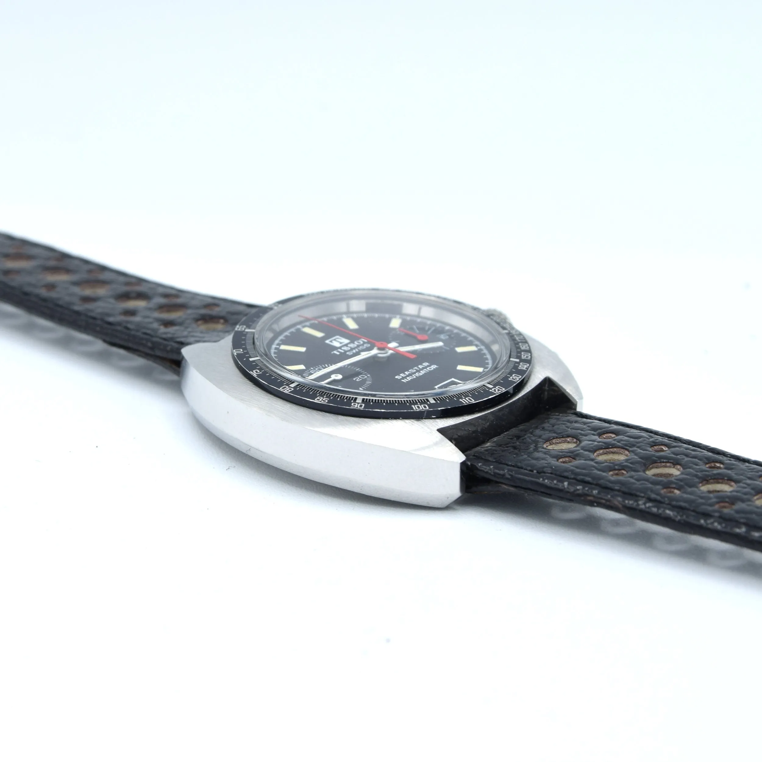 1974 Tissot Seastar Navigator Chronograph Wristwatch Model 40522 in Stainless Steel with Stunning Graphite grey Dial