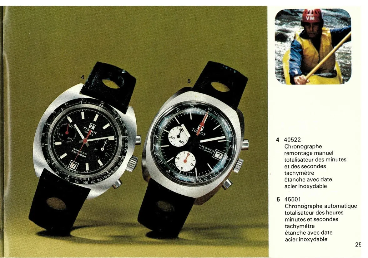 1974 Tissot Seastar Navigator Chronograph Wristwatch Model 40522 in Stainless Steel with Stunning Graphite grey Dial