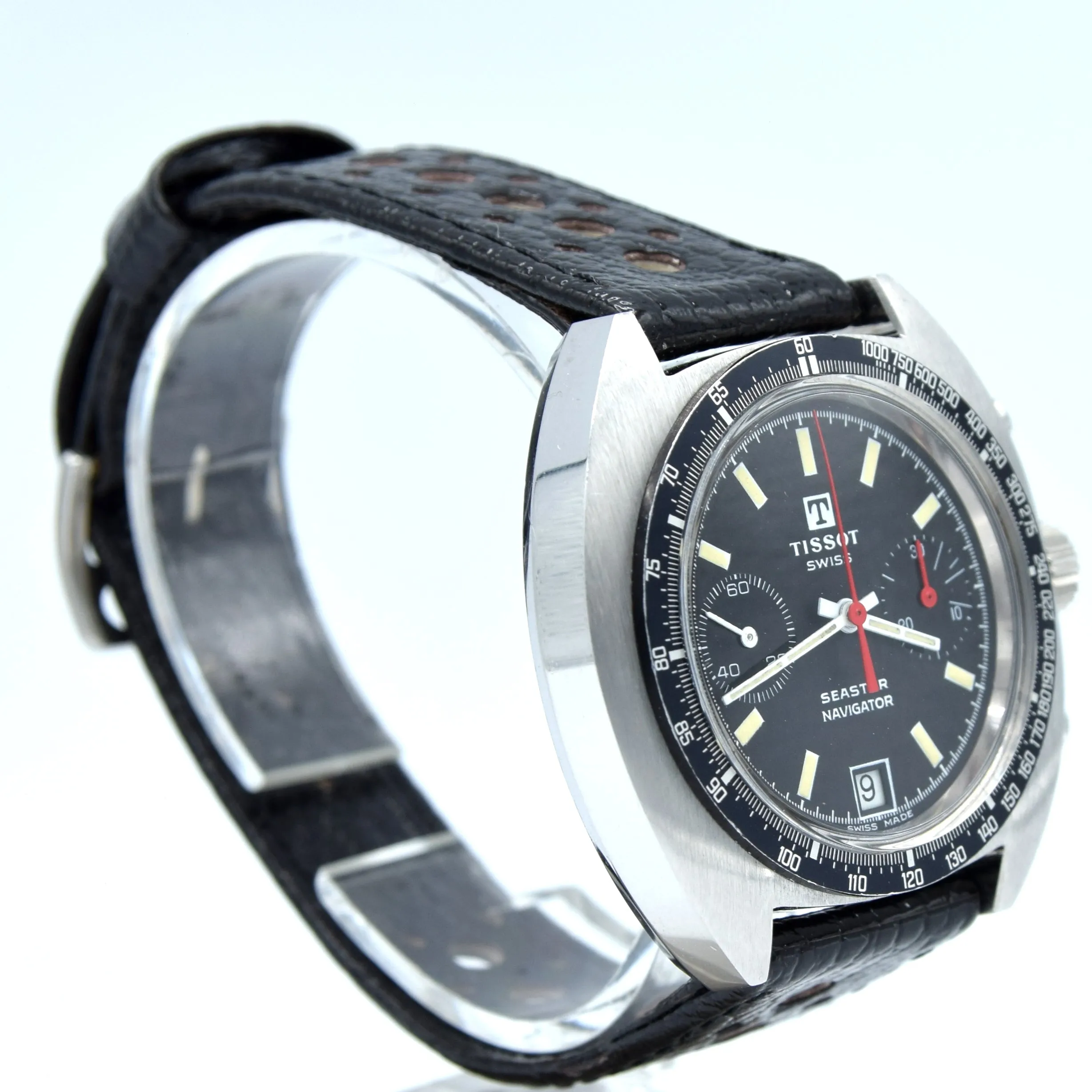 1974 Tissot Seastar Navigator Chronograph Wristwatch Model 40522 in Stainless Steel with Stunning Graphite grey Dial