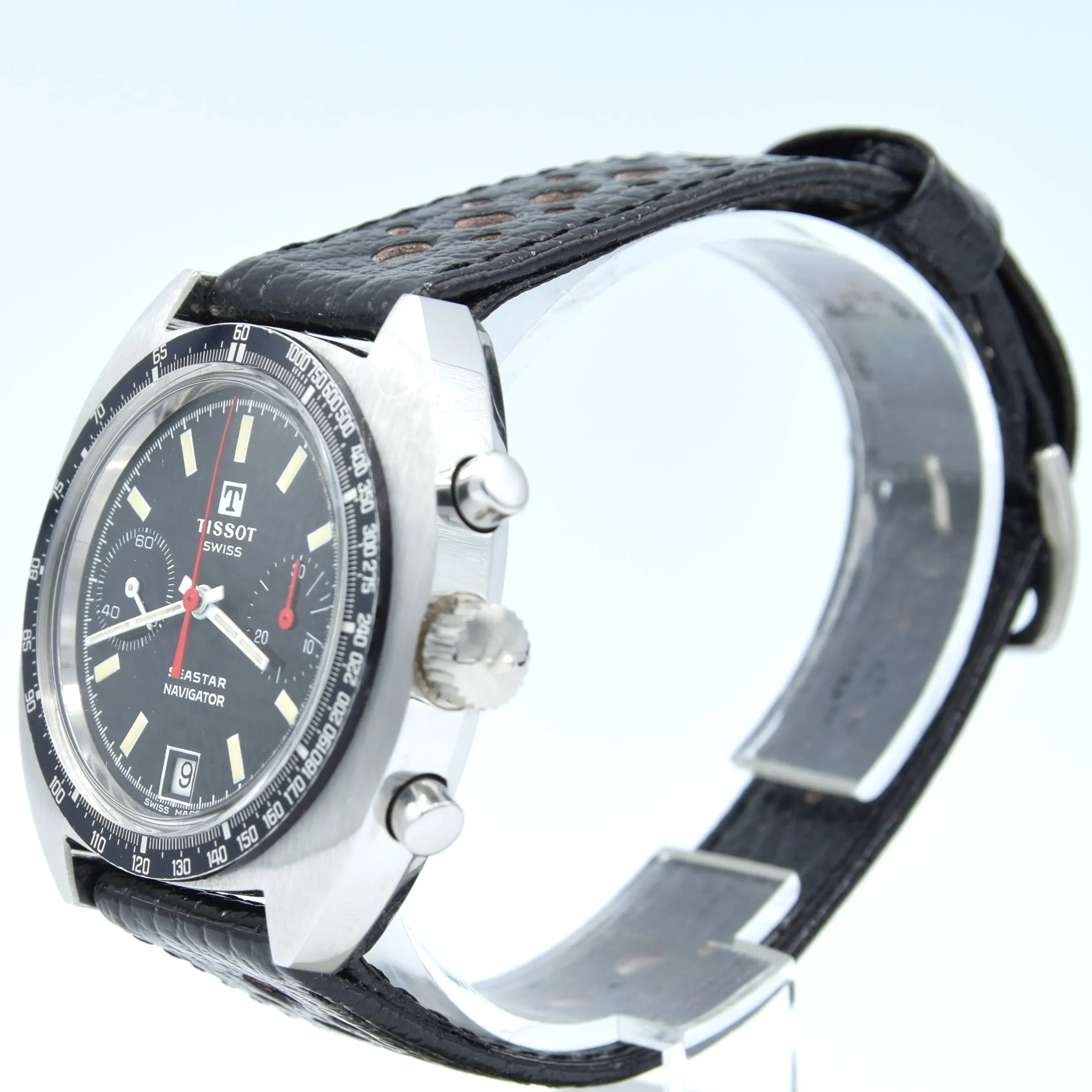1974 Tissot Seastar Navigator Chronograph Wristwatch Model 40522 in Stainless Steel with Stunning Graphite grey Dial