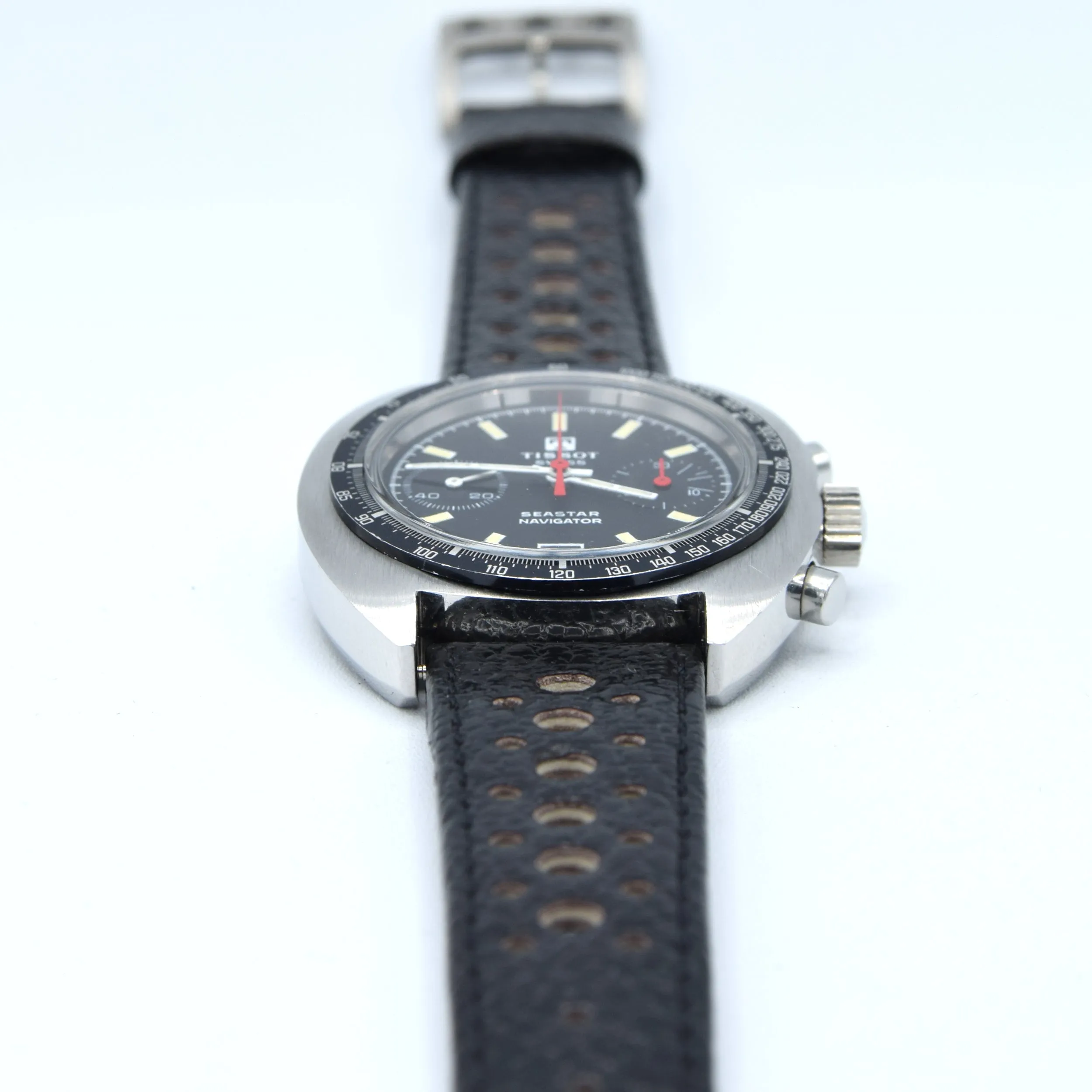 1974 Tissot Seastar Navigator Chronograph Wristwatch Model 40522 in Stainless Steel with Stunning Graphite grey Dial