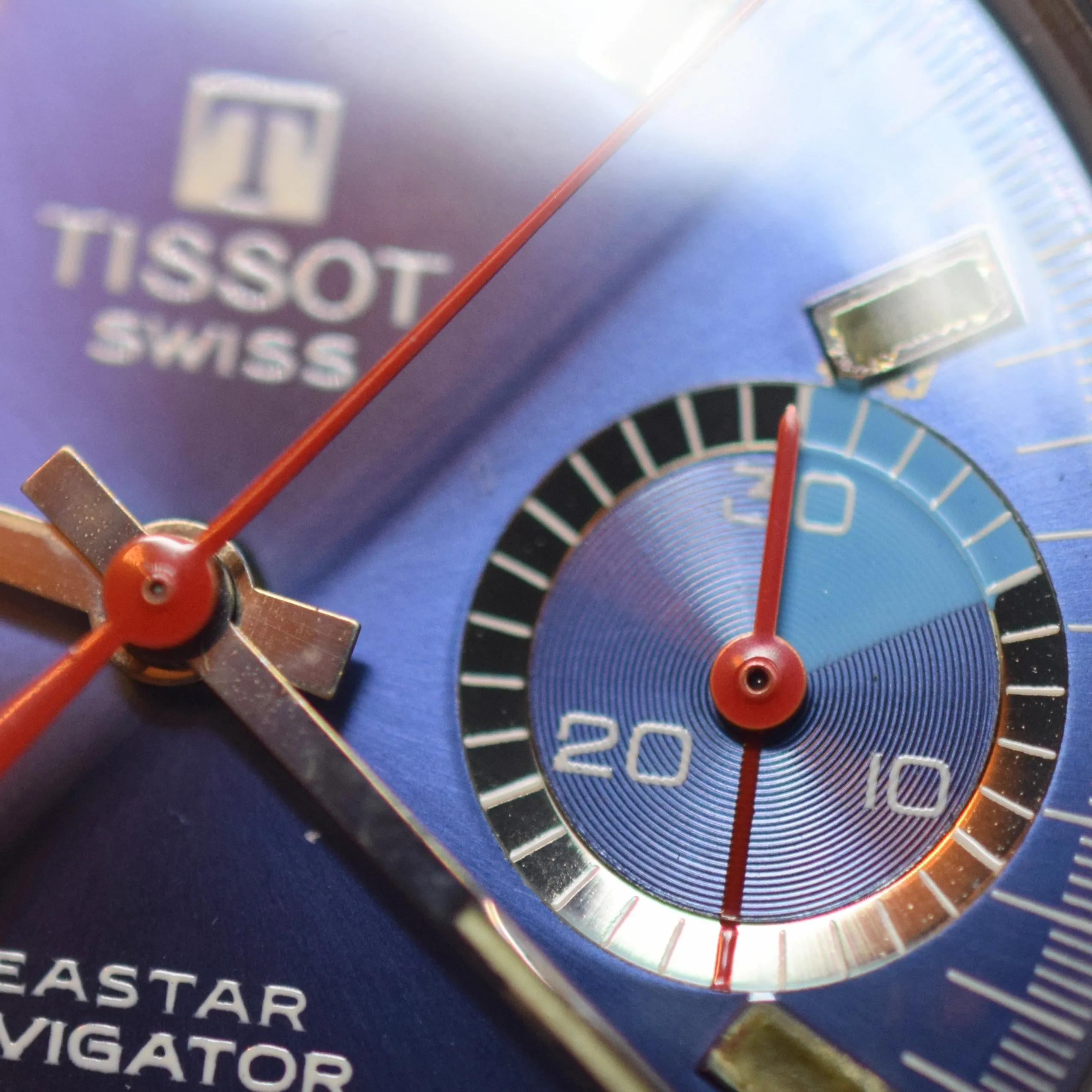 1974 Tissot Seastar Navigator Chronograph Wristwatch Model 40522 in Stainless Steel with Stunnng Blue Dial
