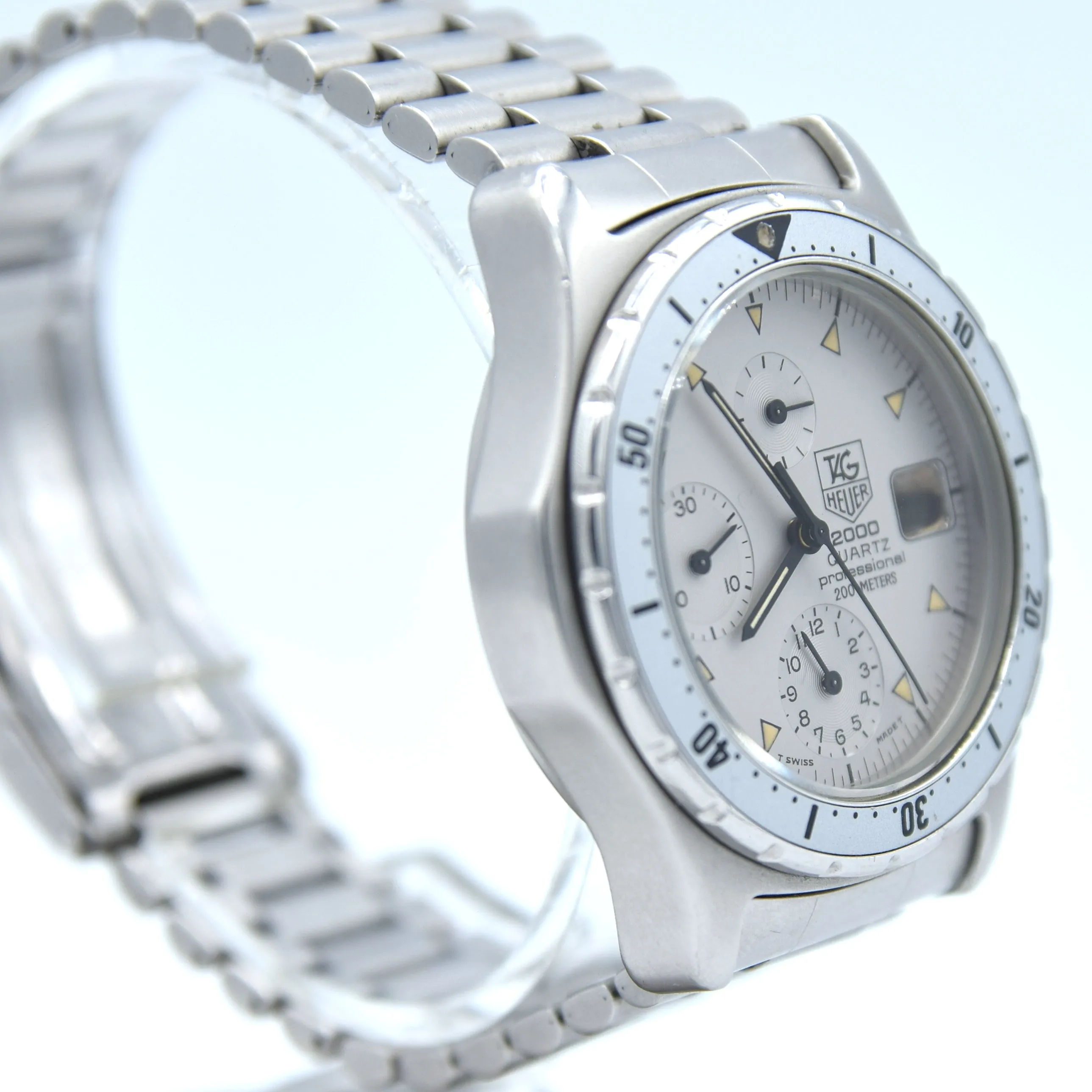 1985 TAG Heuer 2000 Series Chronograph Watch Model 272.006/1 Stainless Steel on Fliplock Bracelet with Box and Books Hardly Used