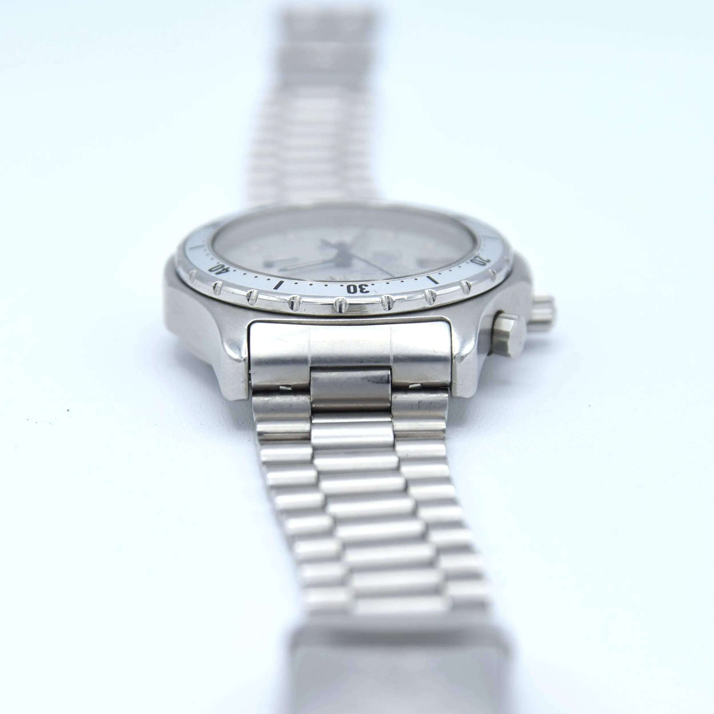 1985 TAG Heuer 2000 Series Chronograph Watch Model 272.006/1 Stainless Steel on Fliplock Bracelet with Box and Books Hardly Used