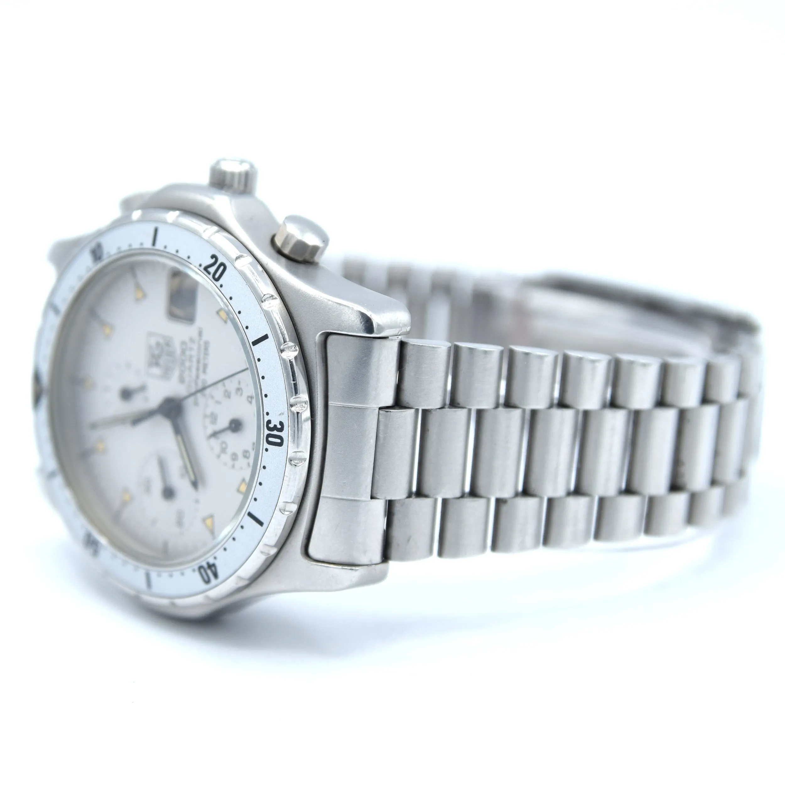 1985 TAG Heuer 2000 Series Chronograph Watch Model 272.006/1 Stainless Steel on Fliplock Bracelet with Box and Books Hardly Used
