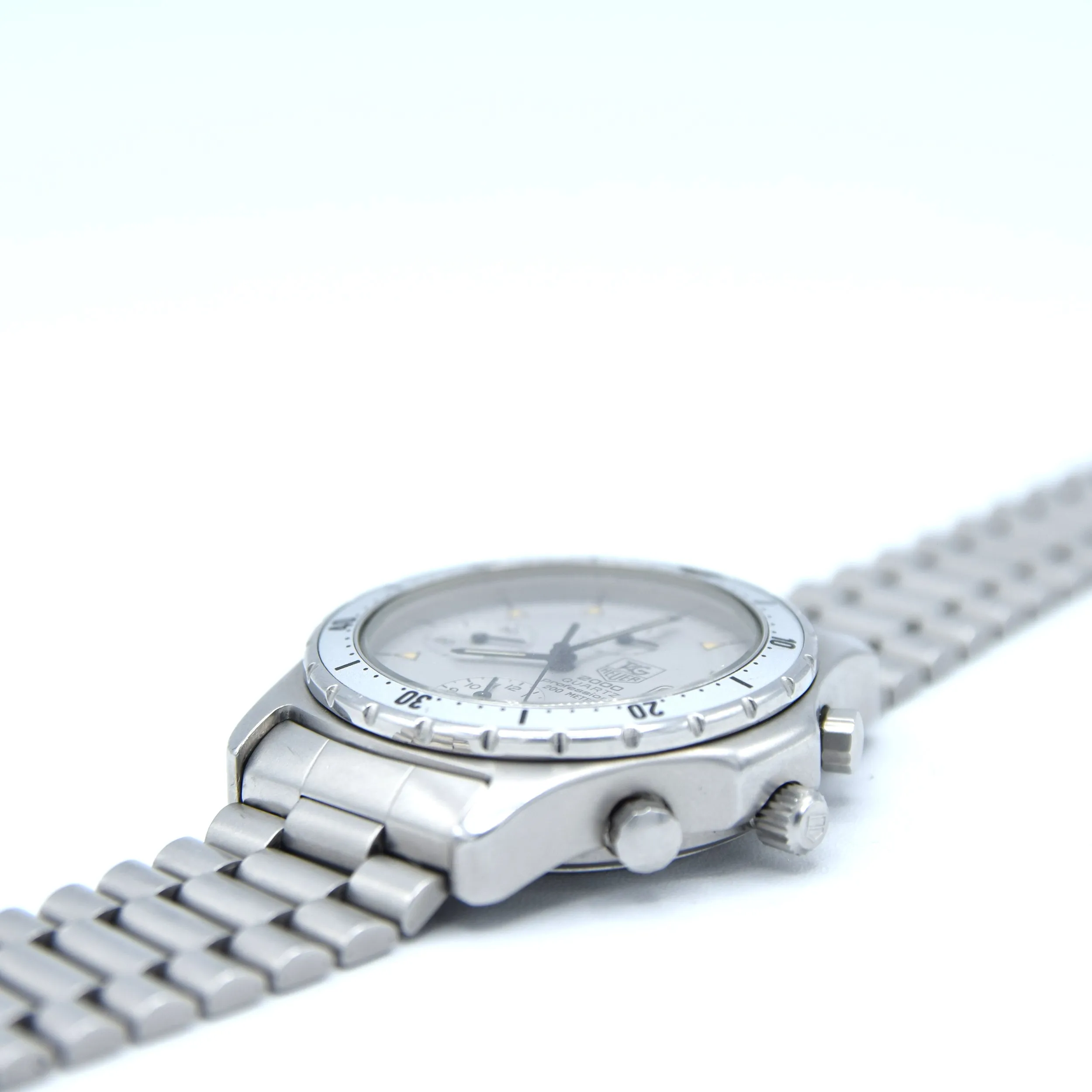 1985 TAG Heuer 2000 Series Chronograph Watch Model 272.006/1 Stainless Steel on Fliplock Bracelet with Box and Books Hardly Used
