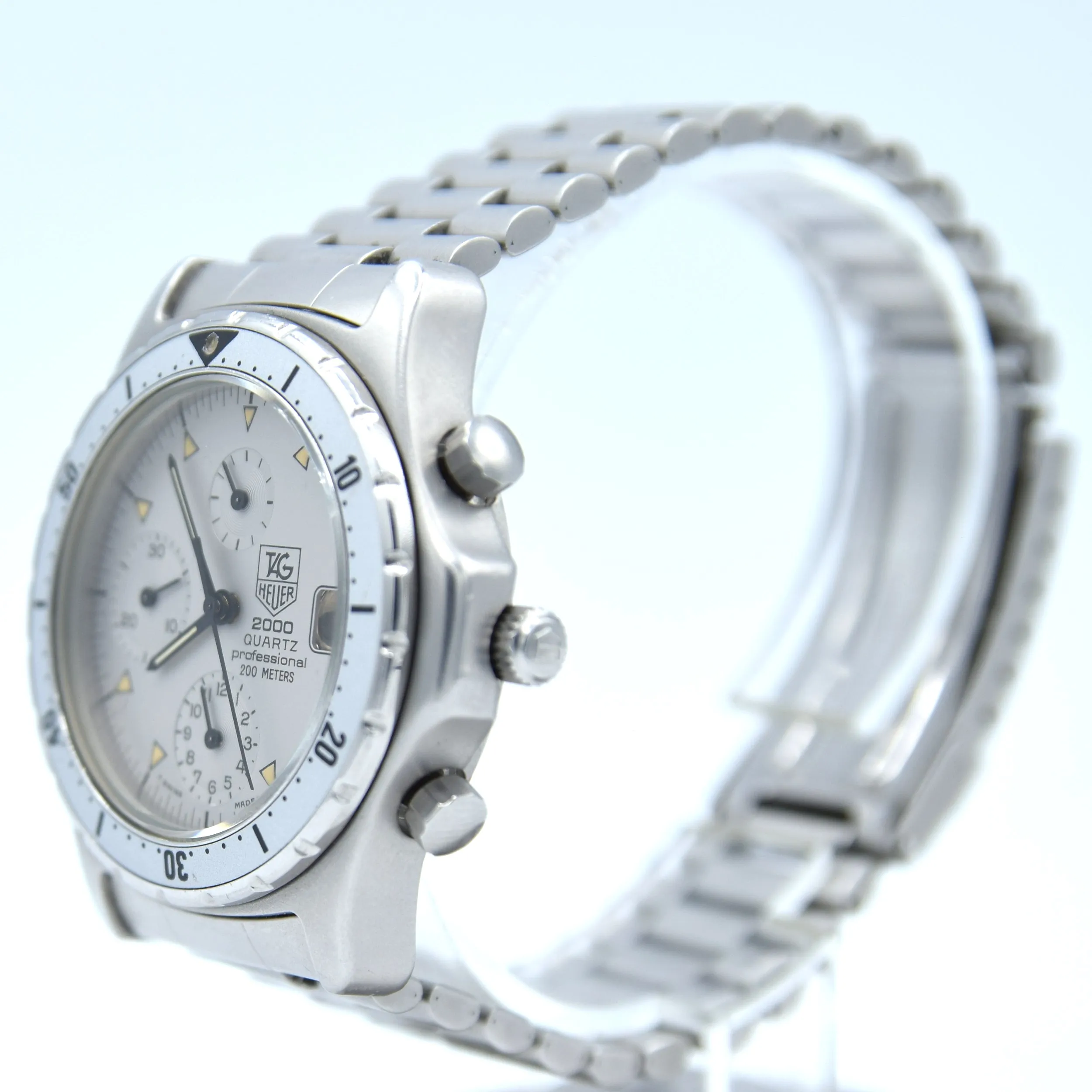 1985 TAG Heuer 2000 Series Chronograph Watch Model 272.006/1 Stainless Steel on Fliplock Bracelet with Box and Books Hardly Used