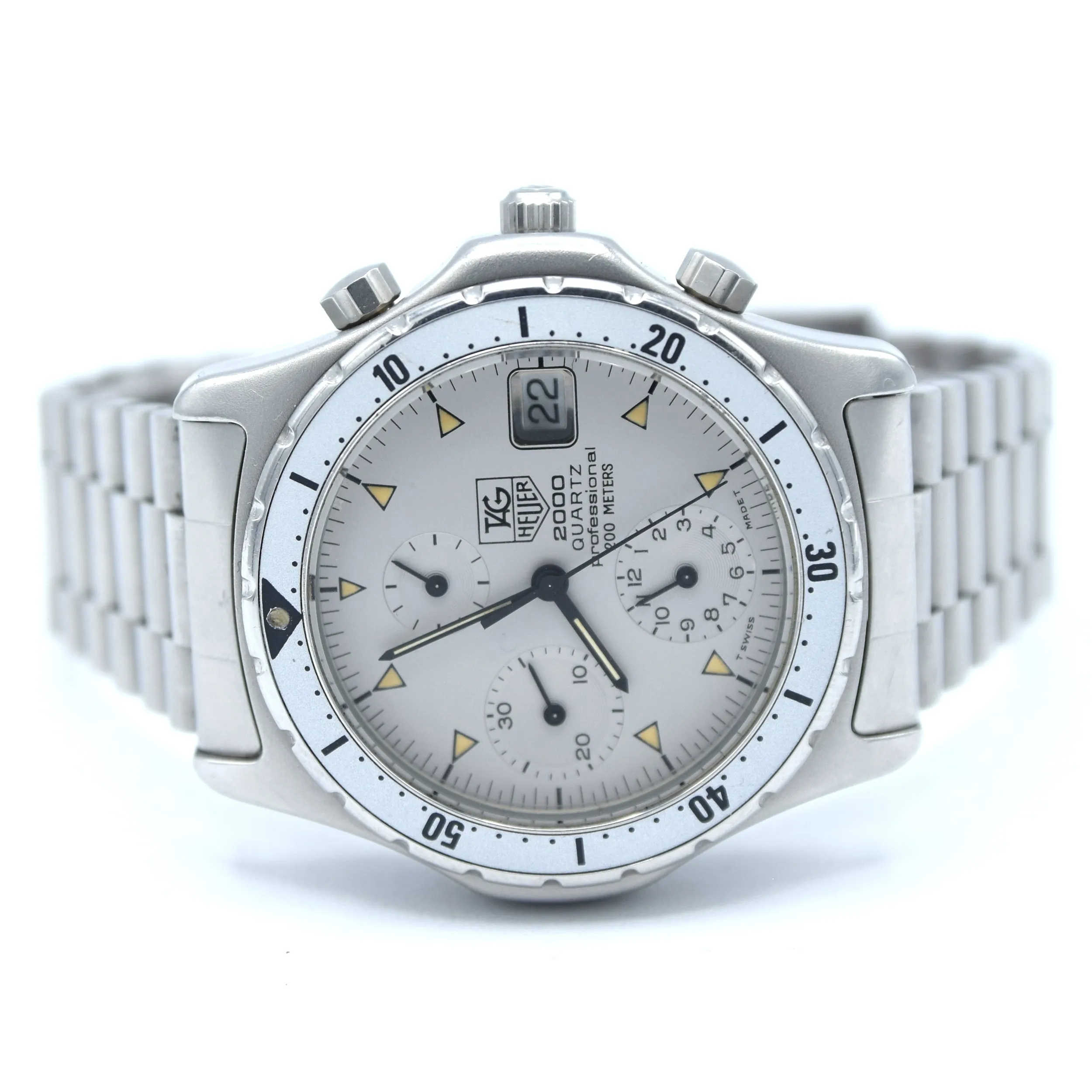 1985 TAG Heuer 2000 Series Chronograph Watch Model 272.006/1 Stainless Steel on Fliplock Bracelet with Box and Books Hardly Used