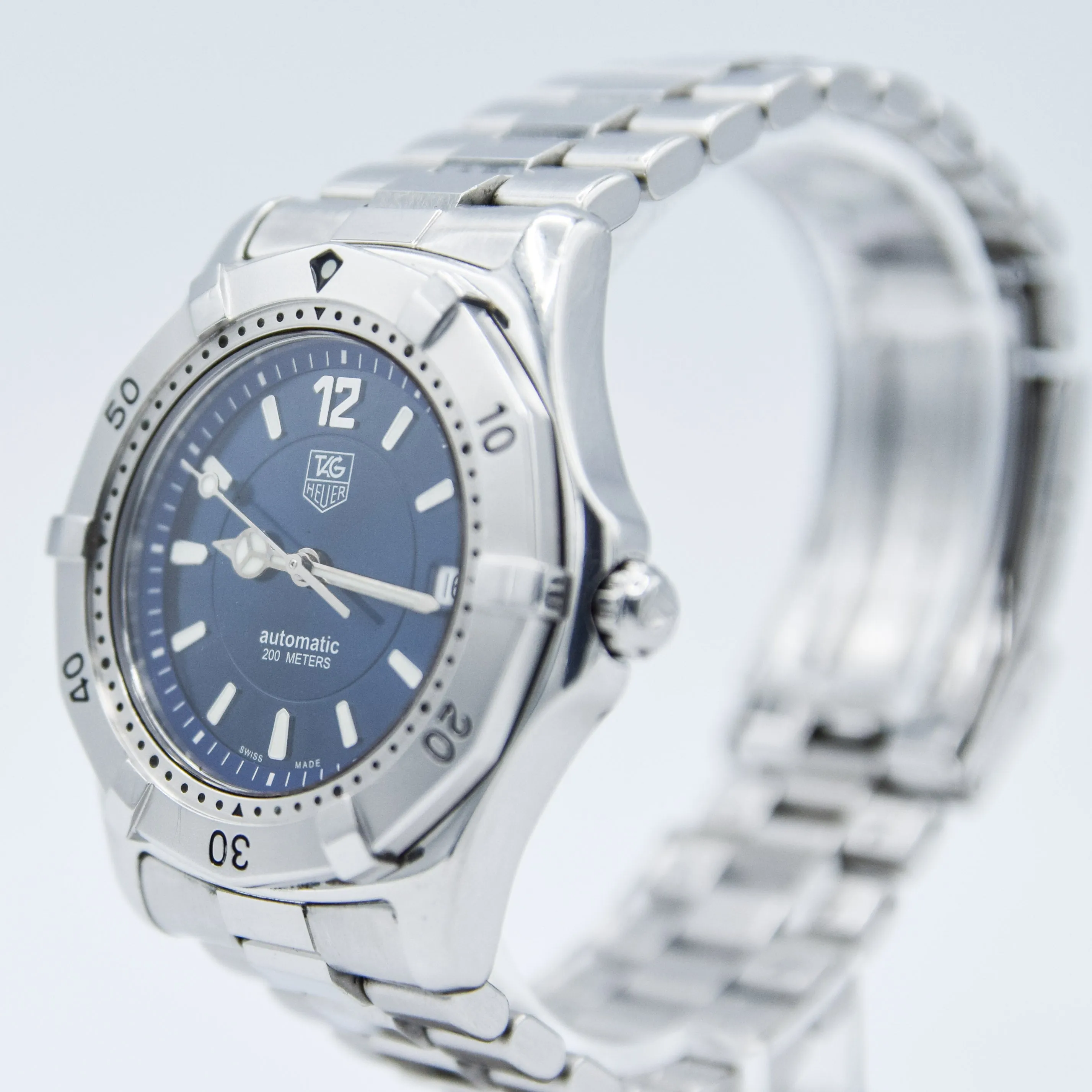 1990s TAG Heuer Automatic 2000 Series Dive Watch with Blue Dial Model 669.206F 38mm Stainless Steel on Fliplock Bracelet with Box