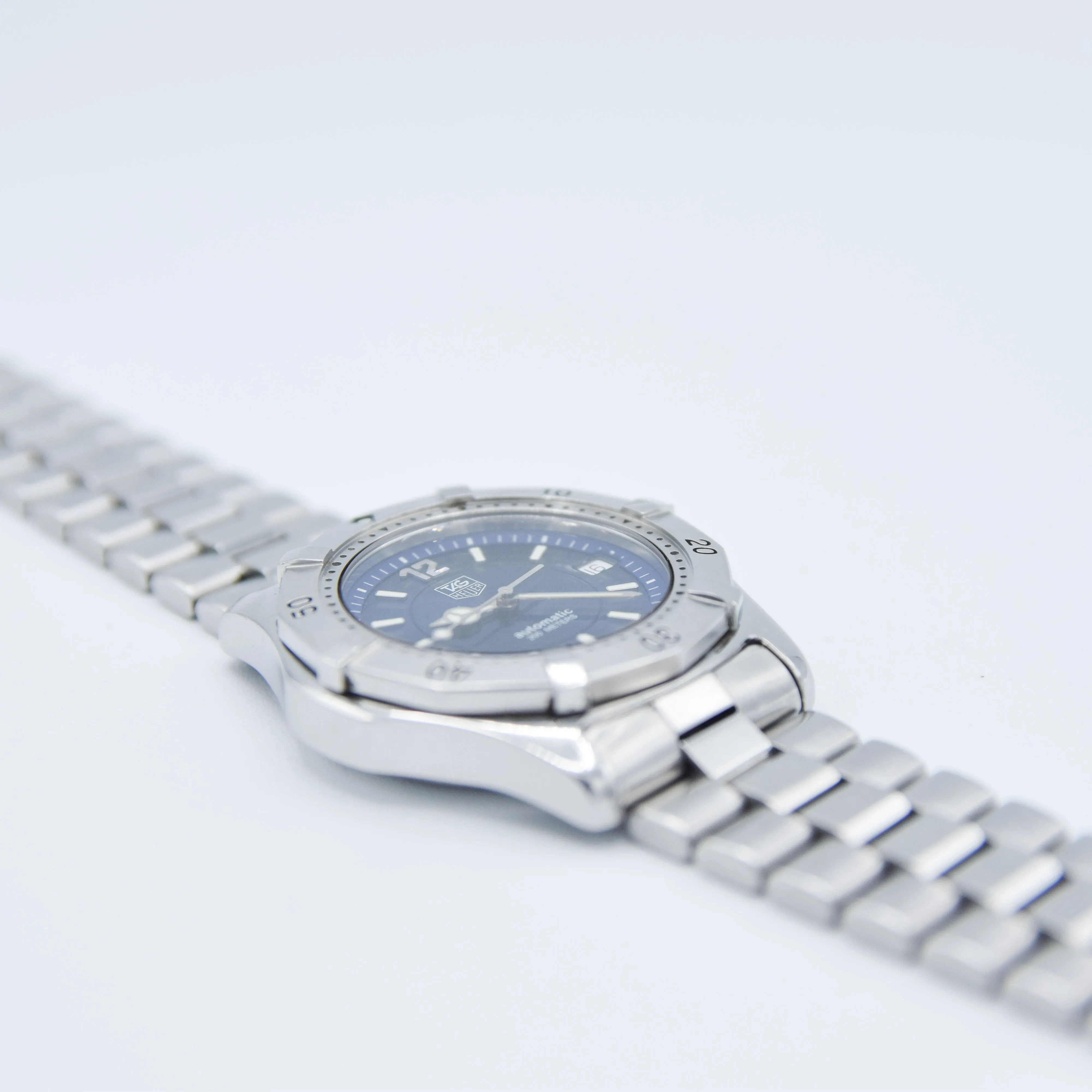 1990s TAG Heuer Automatic 2000 Series Dive Watch with Blue Dial Model 669.206F 38mm Stainless Steel on Fliplock Bracelet with Box