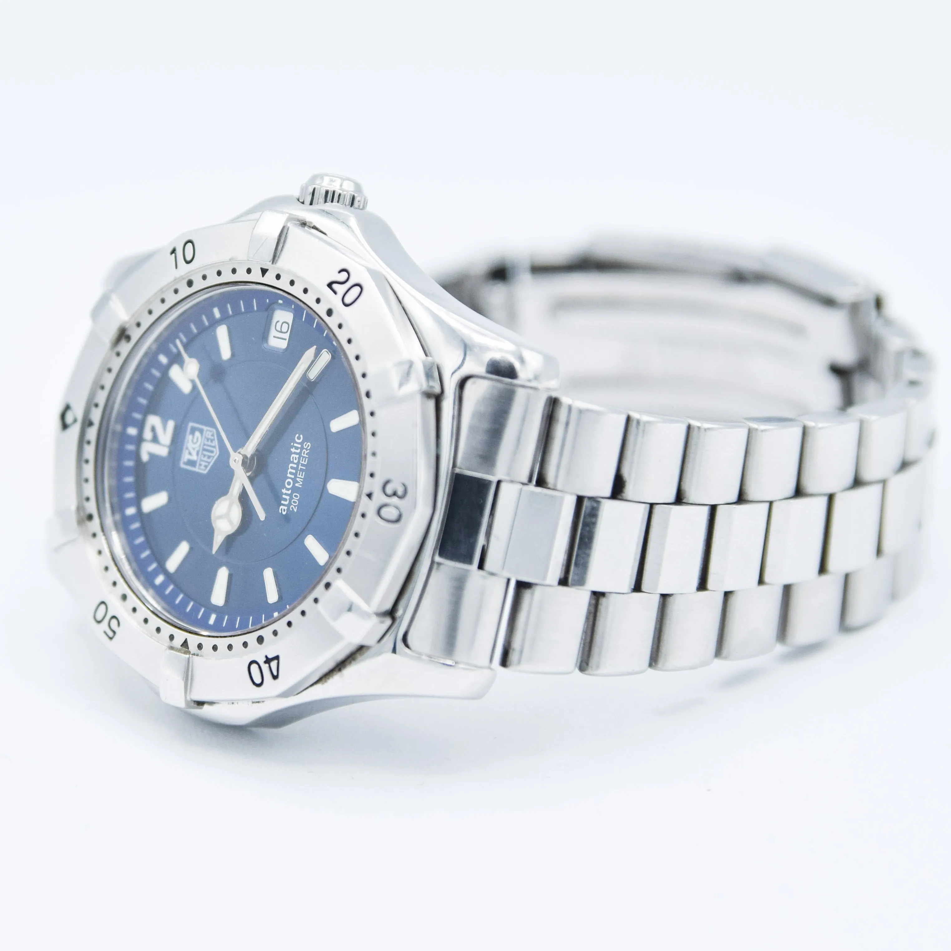 1990s TAG Heuer Automatic 2000 Series Dive Watch with Blue Dial Model 669.206F 38mm Stainless Steel on Fliplock Bracelet with Box