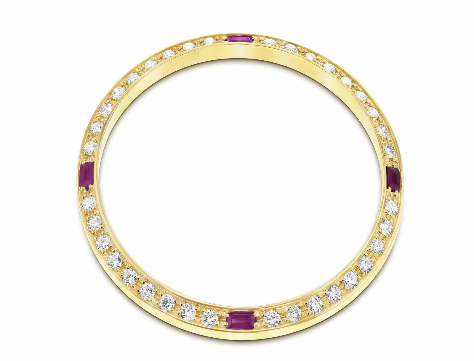 1CT BEAD SET PAVE DIAMOND BEZEL 18KY FOR ROLEX DATEJUST, PRESIDENT WITH 4 RUBIES