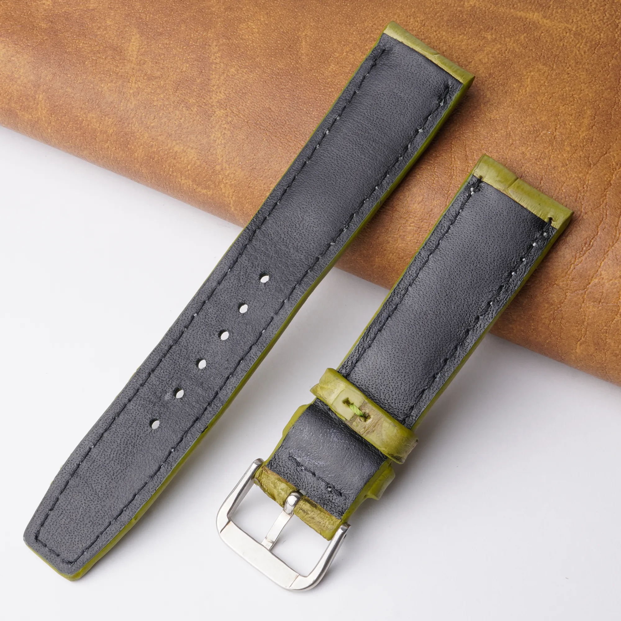 20mm Green Unique Pattern Alligator Leather Watch Band For Men DH-08A