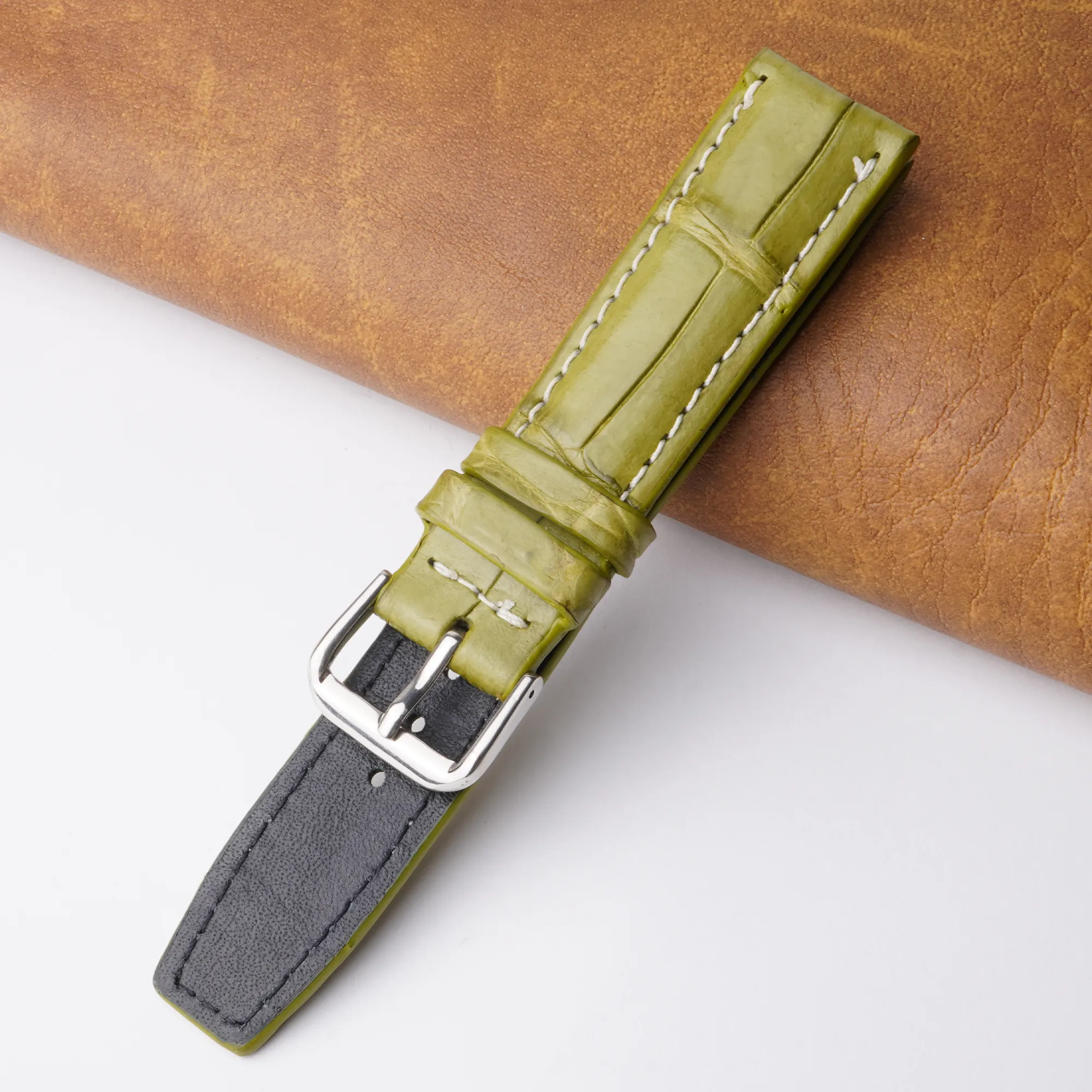 20mm Green Unique Pattern Alligator Leather Watch Band For Men DH-08A