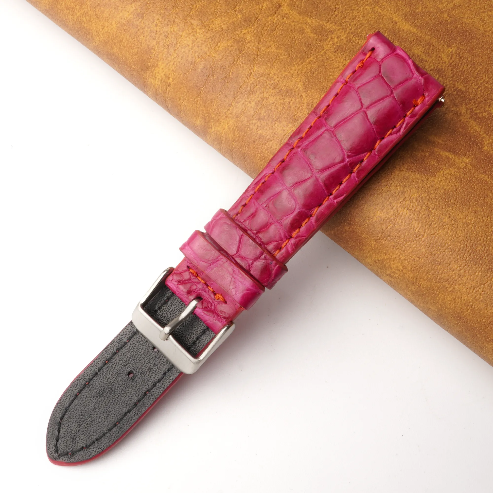 20mm Pink Unique Pattern Alligator Leather Watch Band For Men DH-225Q