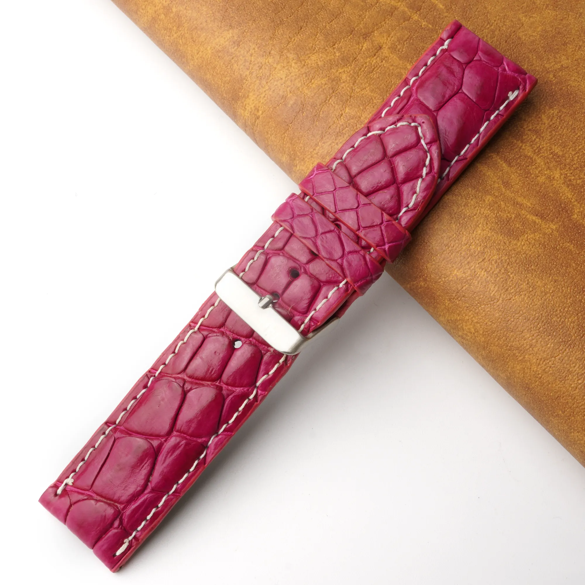 24mm Pink Unique Pattern Alligator Leather Watch Band For Men DH-226K