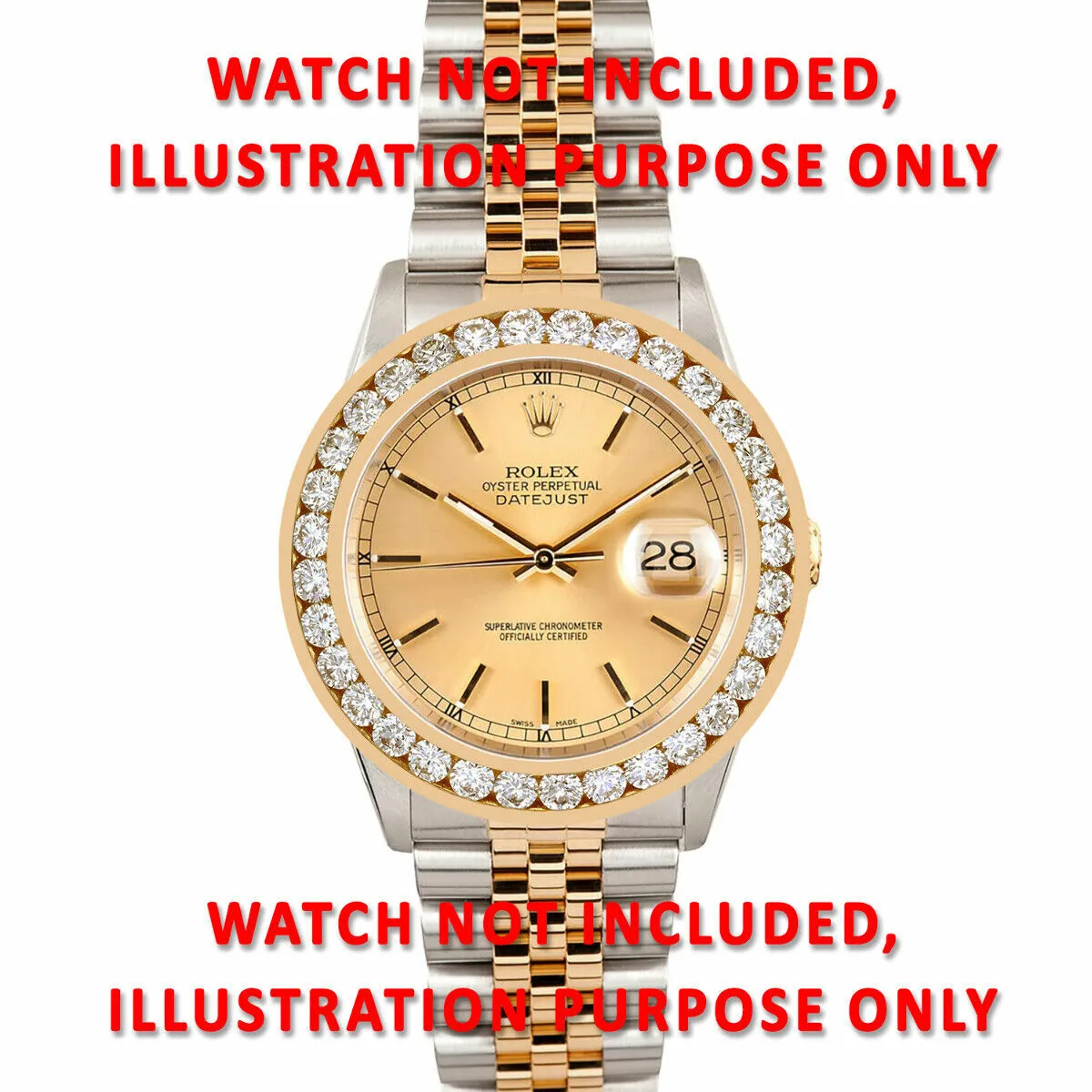 4.75CT CHANNEL SET DIAMOND BEZEL WATCH PART 14KY FOR ROLEX DATEJUST, PRESIDENT