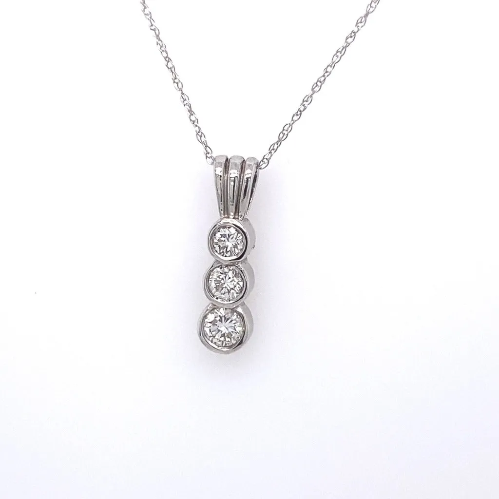 .50ctw Diamond 3 stone Bezel set Pendant 14kt White gold