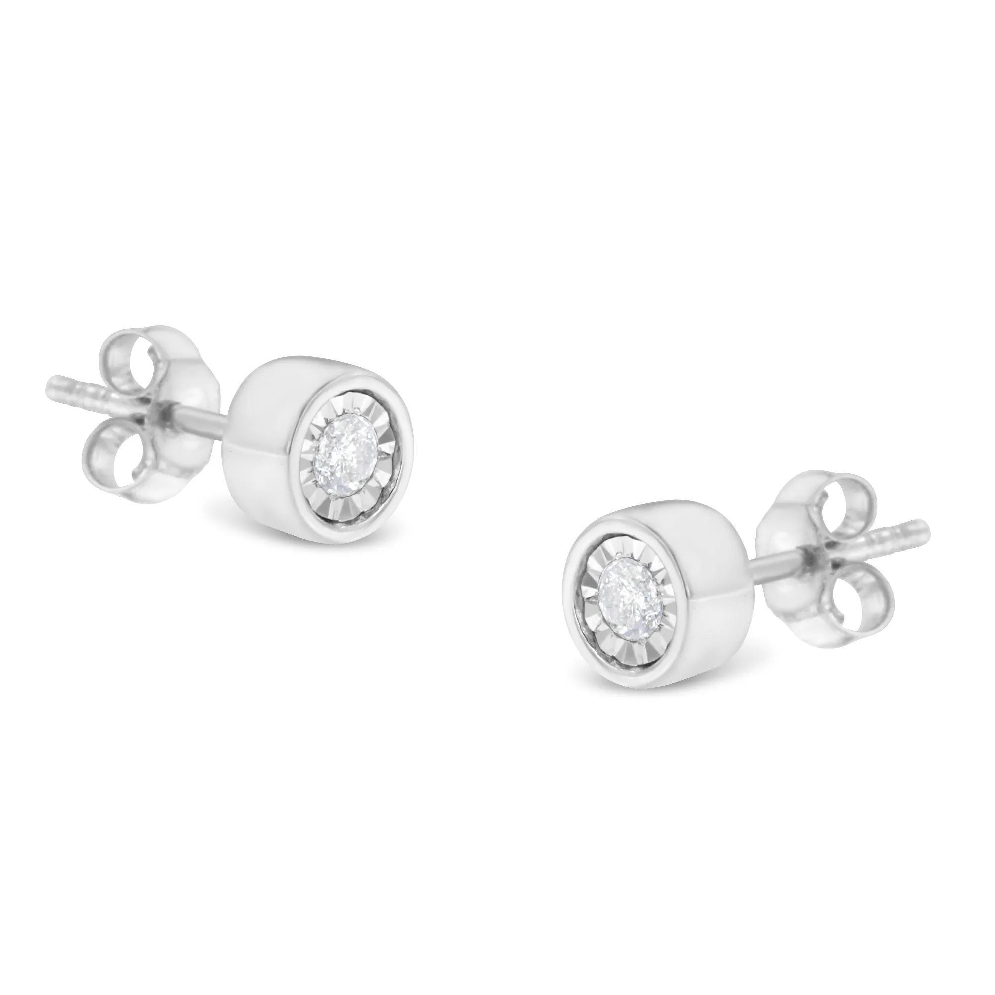 .925 Sterling Silver 1/5 Cttw Round Brilliant-Cut Near Colorless Diamond Miracle-Set Bezel Barrel Style Stud Earrings