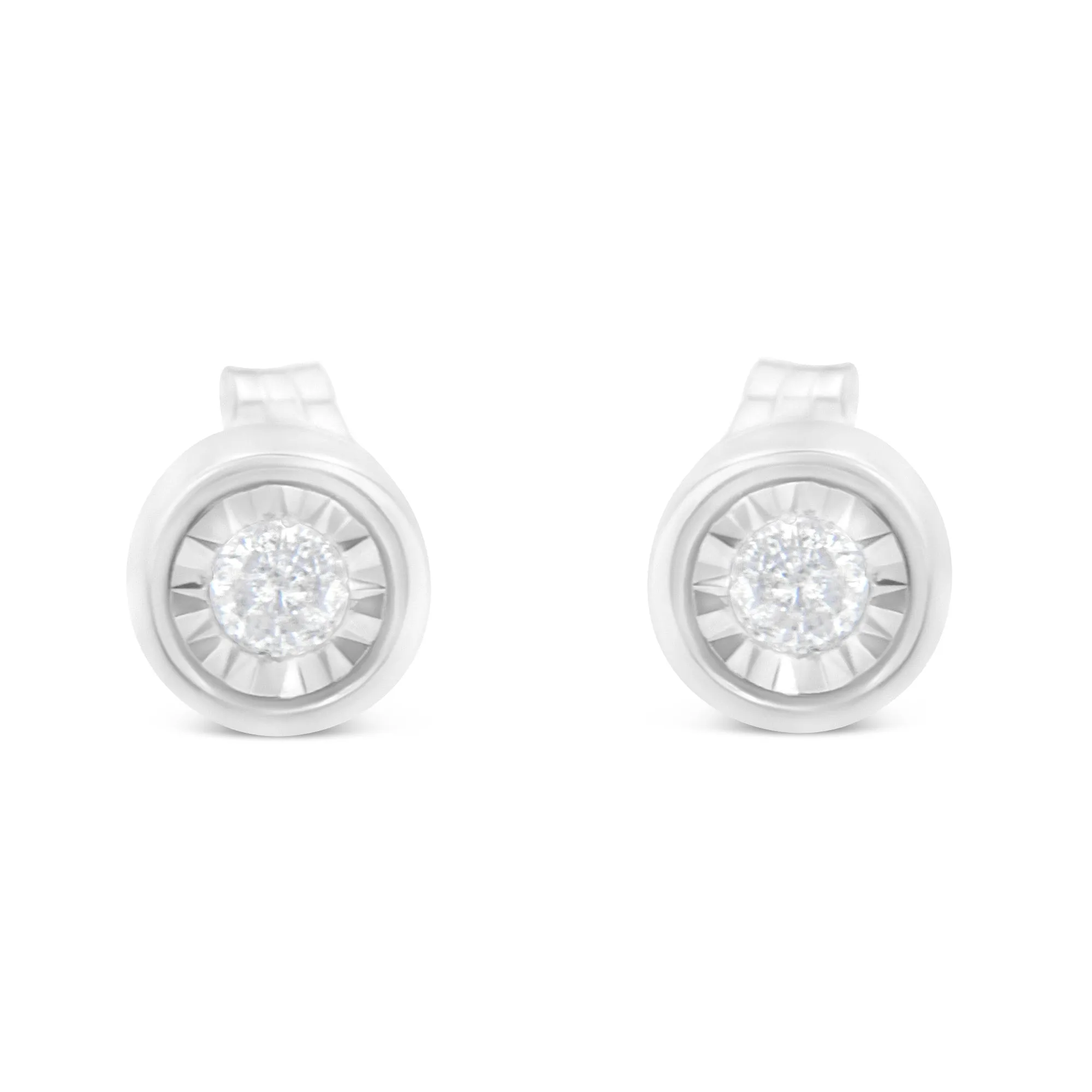 .925 Sterling Silver 1/5 Cttw Round Brilliant-Cut Near Colorless Diamond Miracle-Set Bezel Barrel Style Stud Earrings