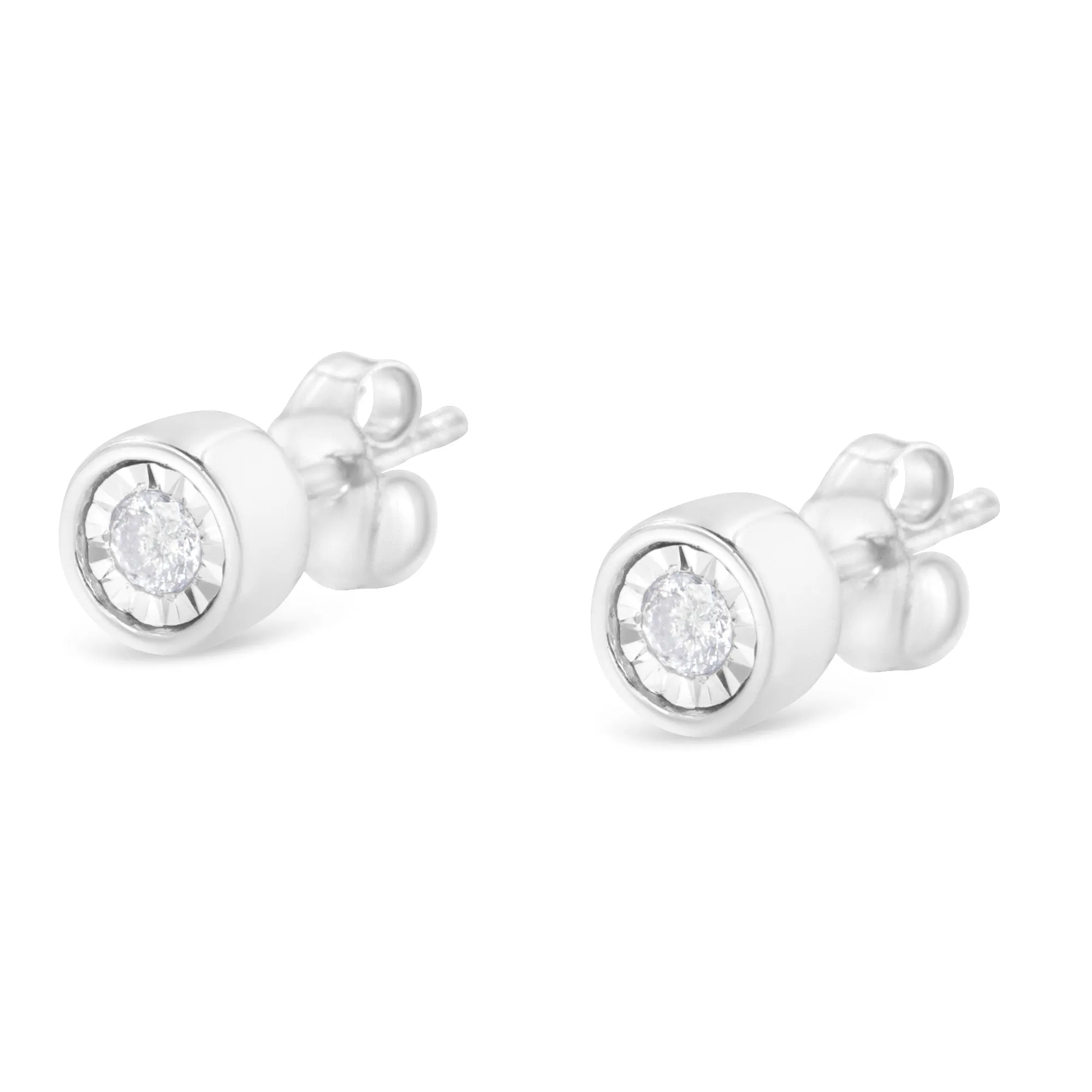 .925 Sterling Silver 1/5 Cttw Round Brilliant-Cut Near Colorless Diamond Miracle-Set Bezel Barrel Style Stud Earrings